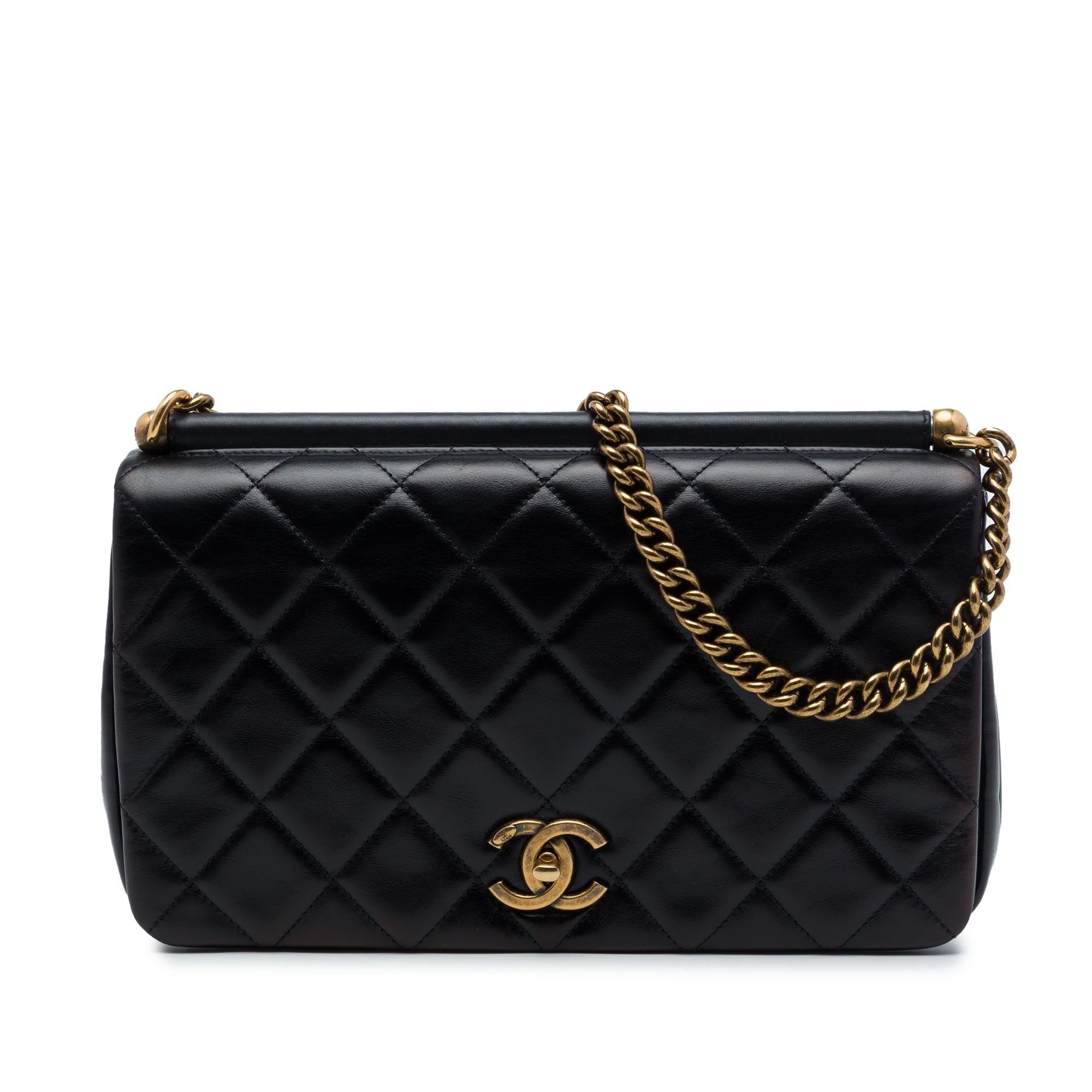 Chanel Paris Rome Quilted Lambskin Gold Bar Flap - image 1