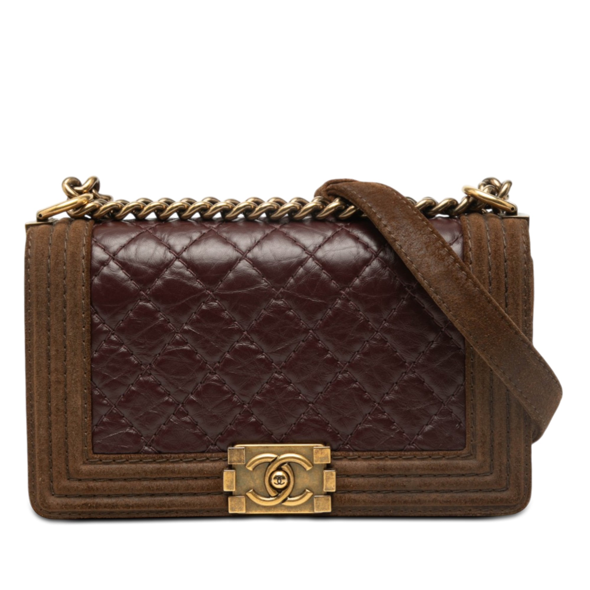 Chanel Old Medium Nubuck Trimmed Quilted Aged Calfskin Boy Flap - image 1