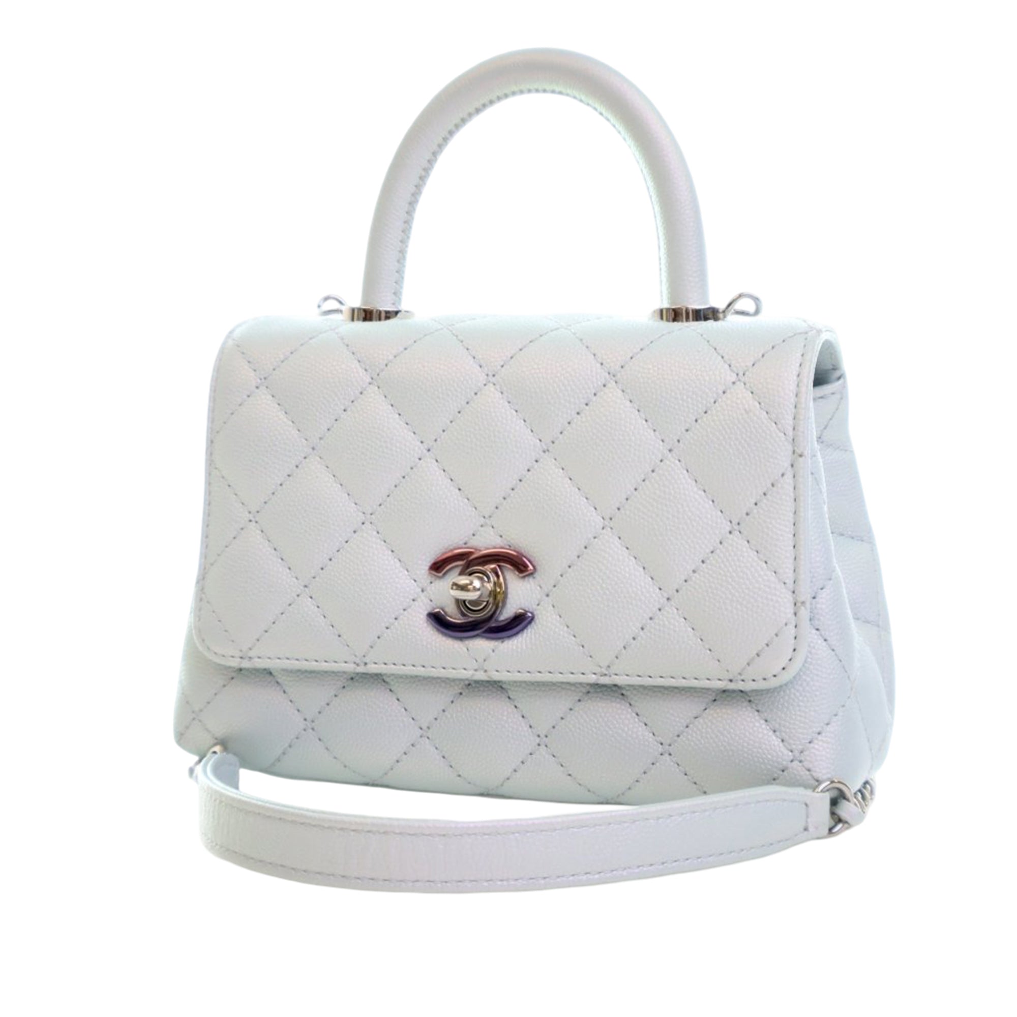 Chanel Extra Mini Iridescent Caviar Rainbow CC Coco Top Handle Bag - image 1