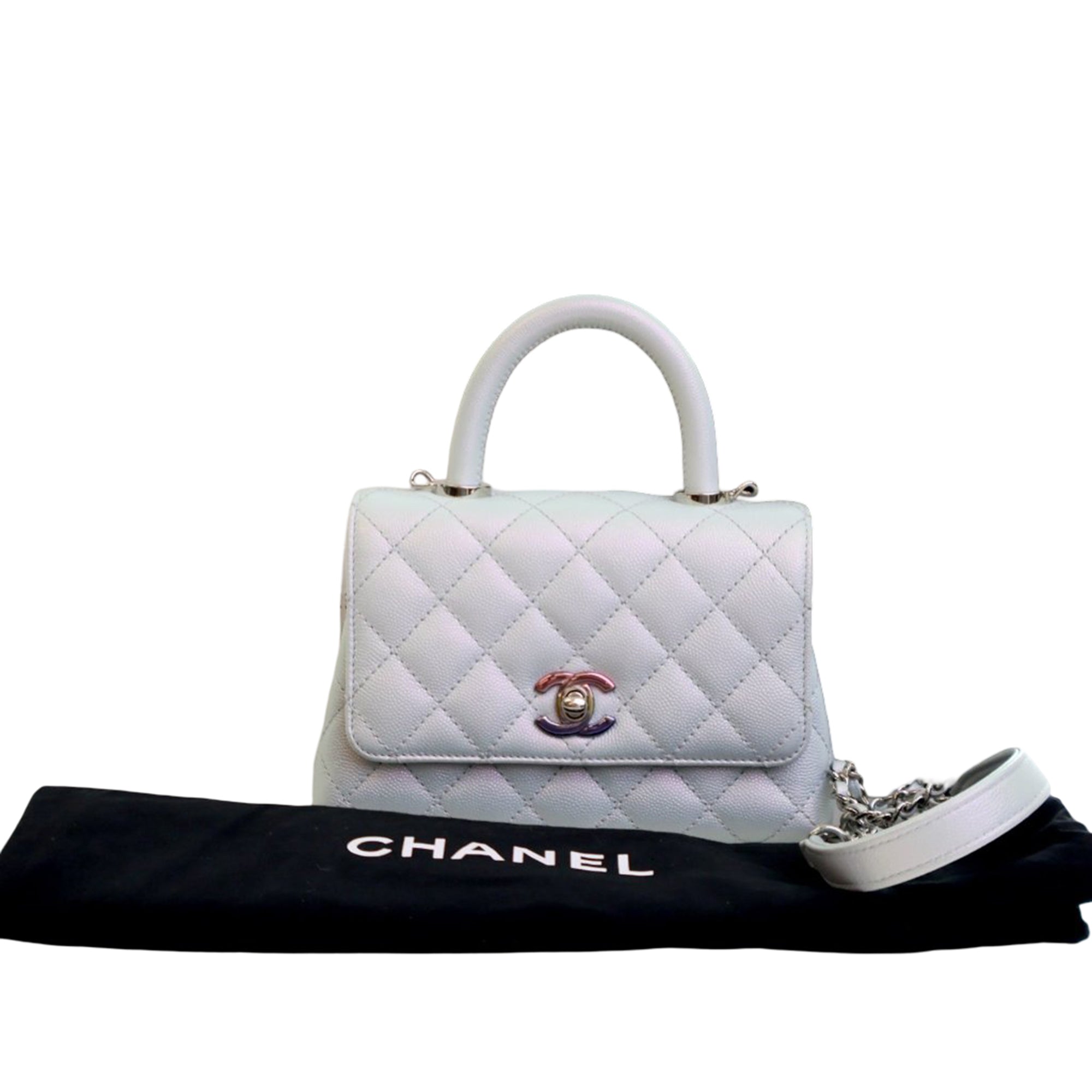 Chanel Extra Mini Iridescent Caviar Rainbow CC Coco Top Handle Bag - image 15