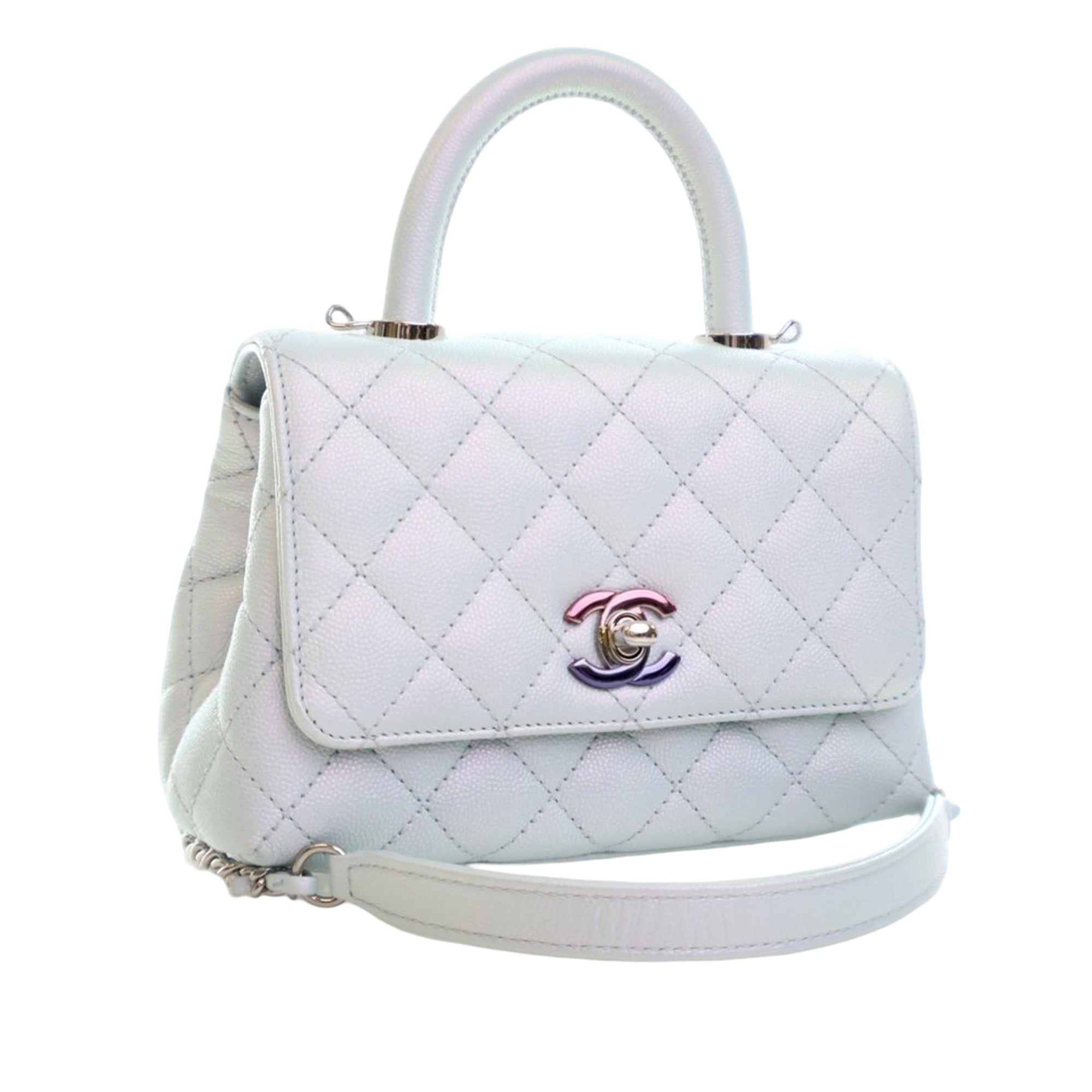 Chanel Extra Mini Iridescent Caviar Rainbow CC Coco Top Handle Bag - image 2