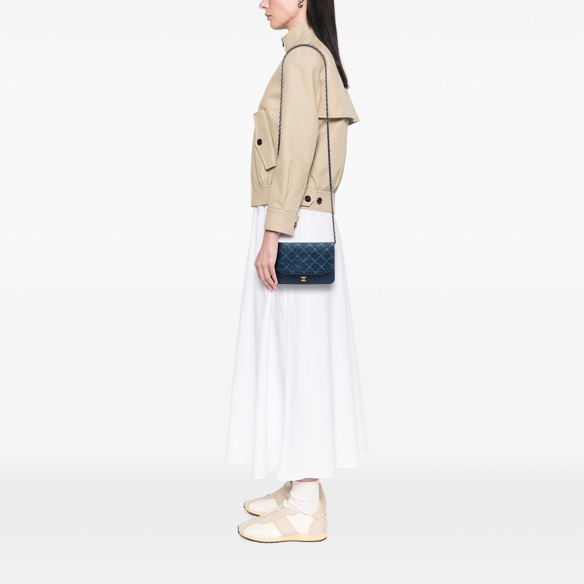 Chanel Printed Denim and Calfskin Gabrielle Wallet On Chain - image 6