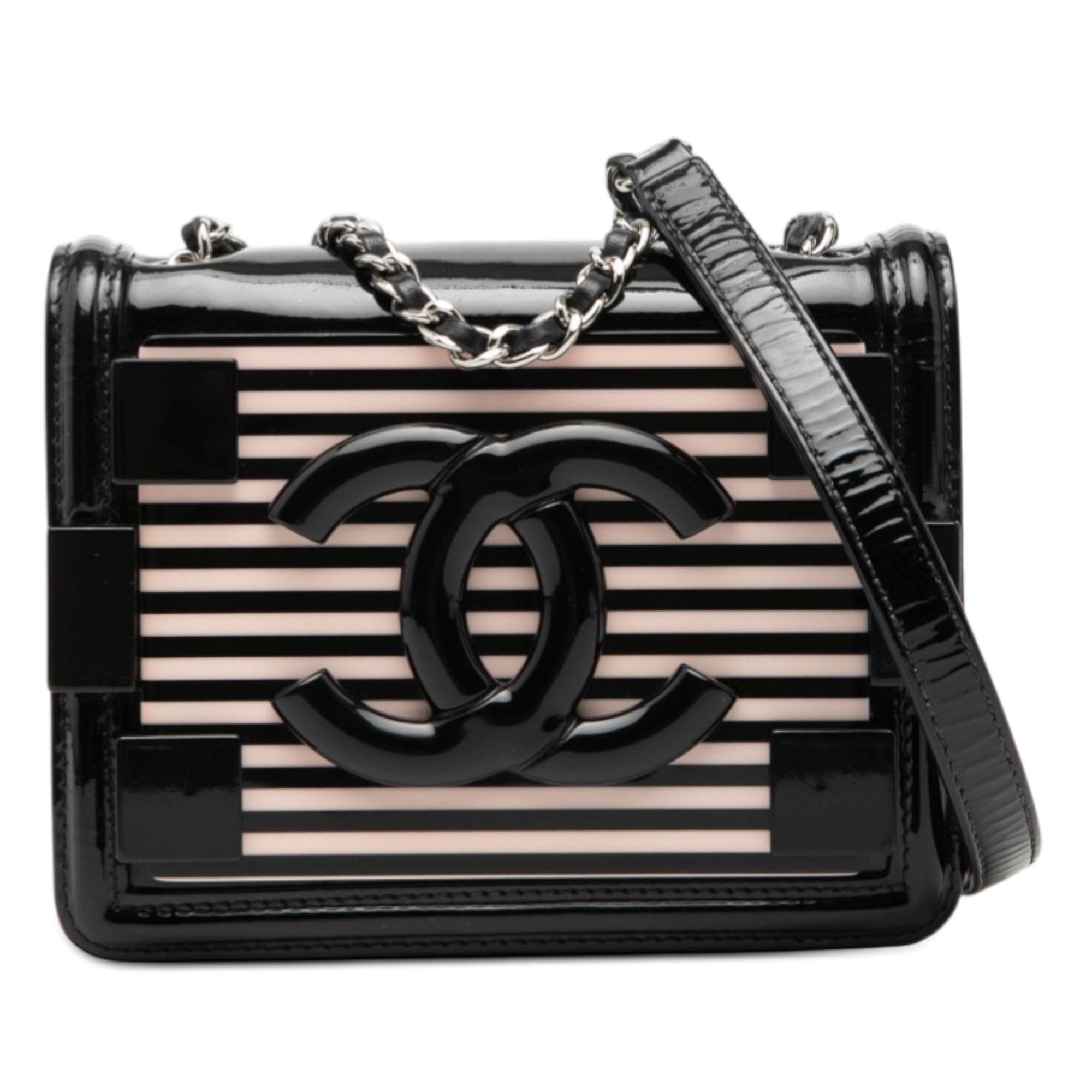 Chanel Mini Patent and Acrylic Striped Boy Brick Flap - image 1