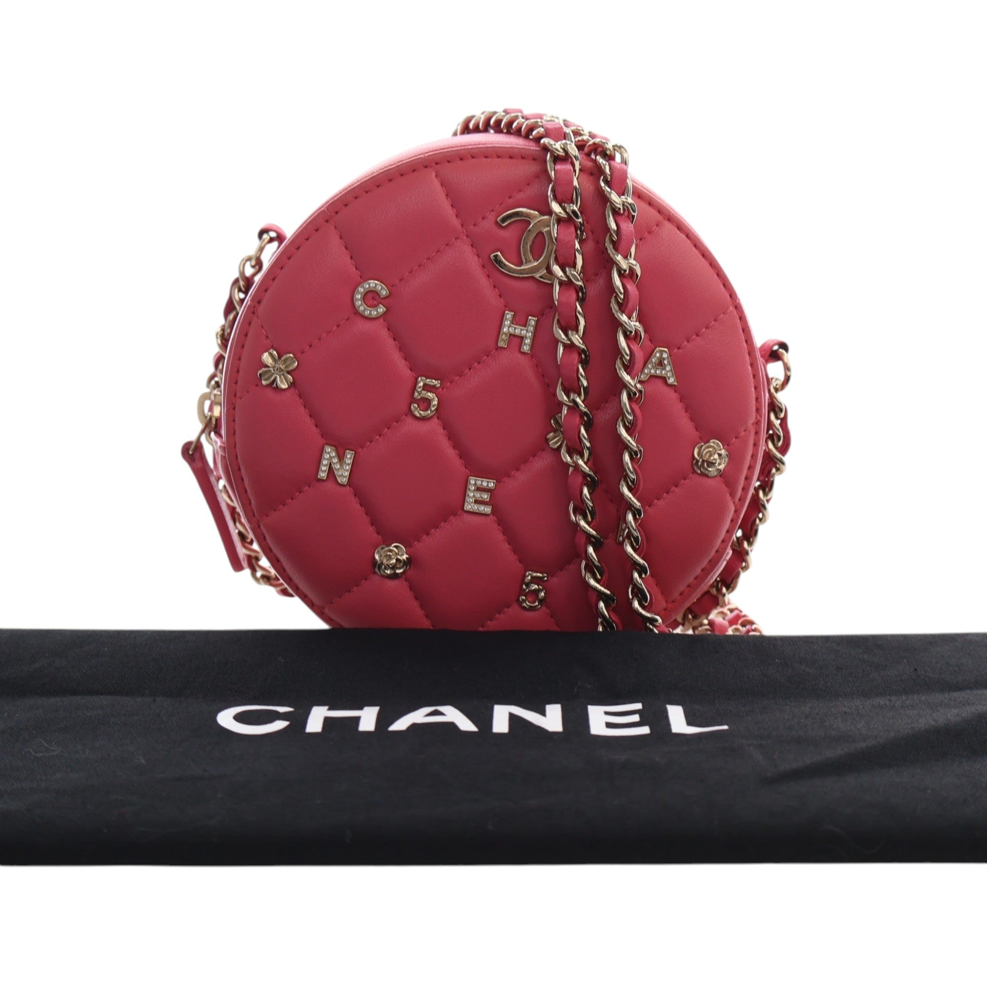 Chanel CC Quilted Lambskin Lucky Charms Round Clutch with Chain - image 15