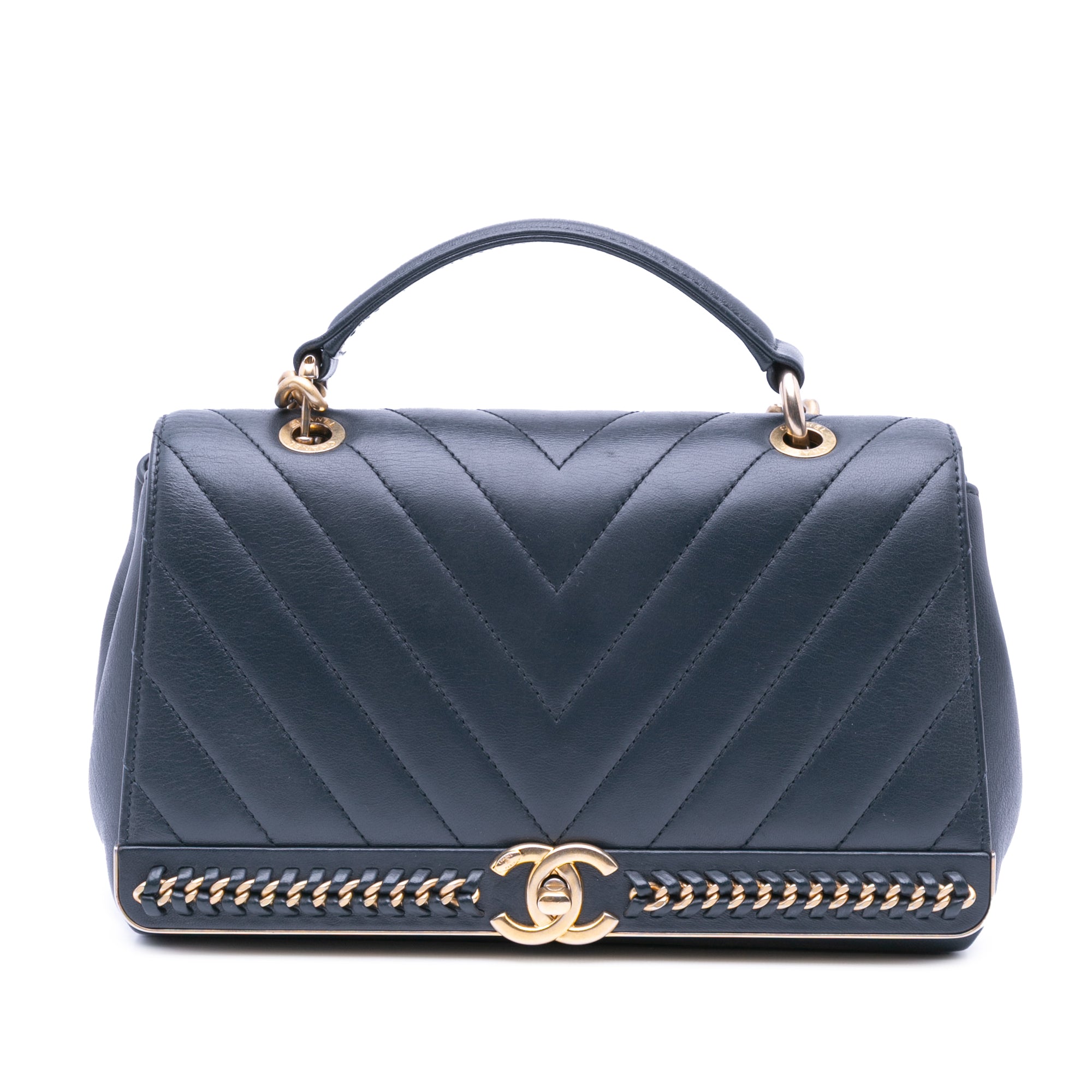Chanel Chevron Sheepskin Stitched Chain Top Handle Flap - image 1