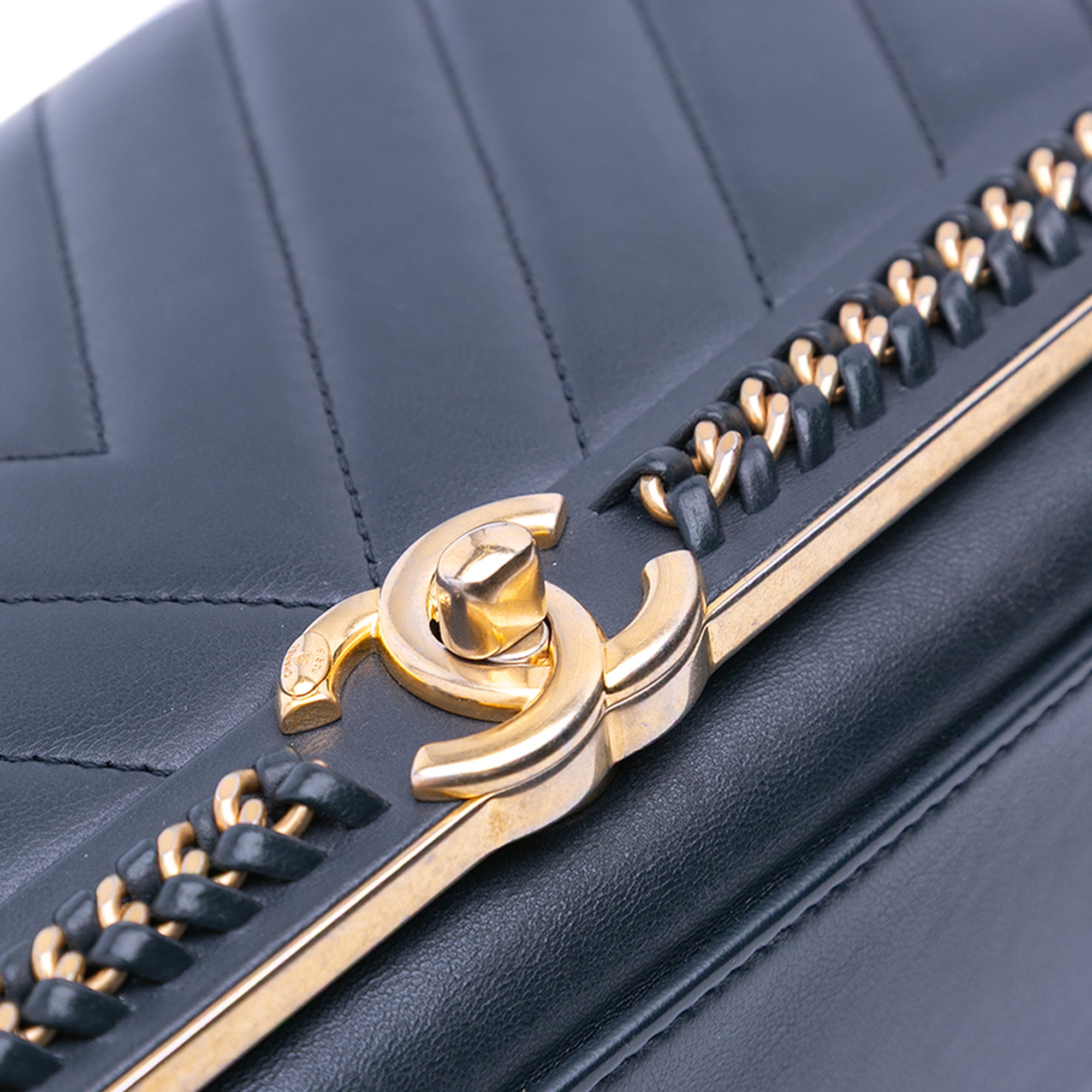 Chanel Chevron Sheepskin Stitched Chain Top Handle Flap - image 7