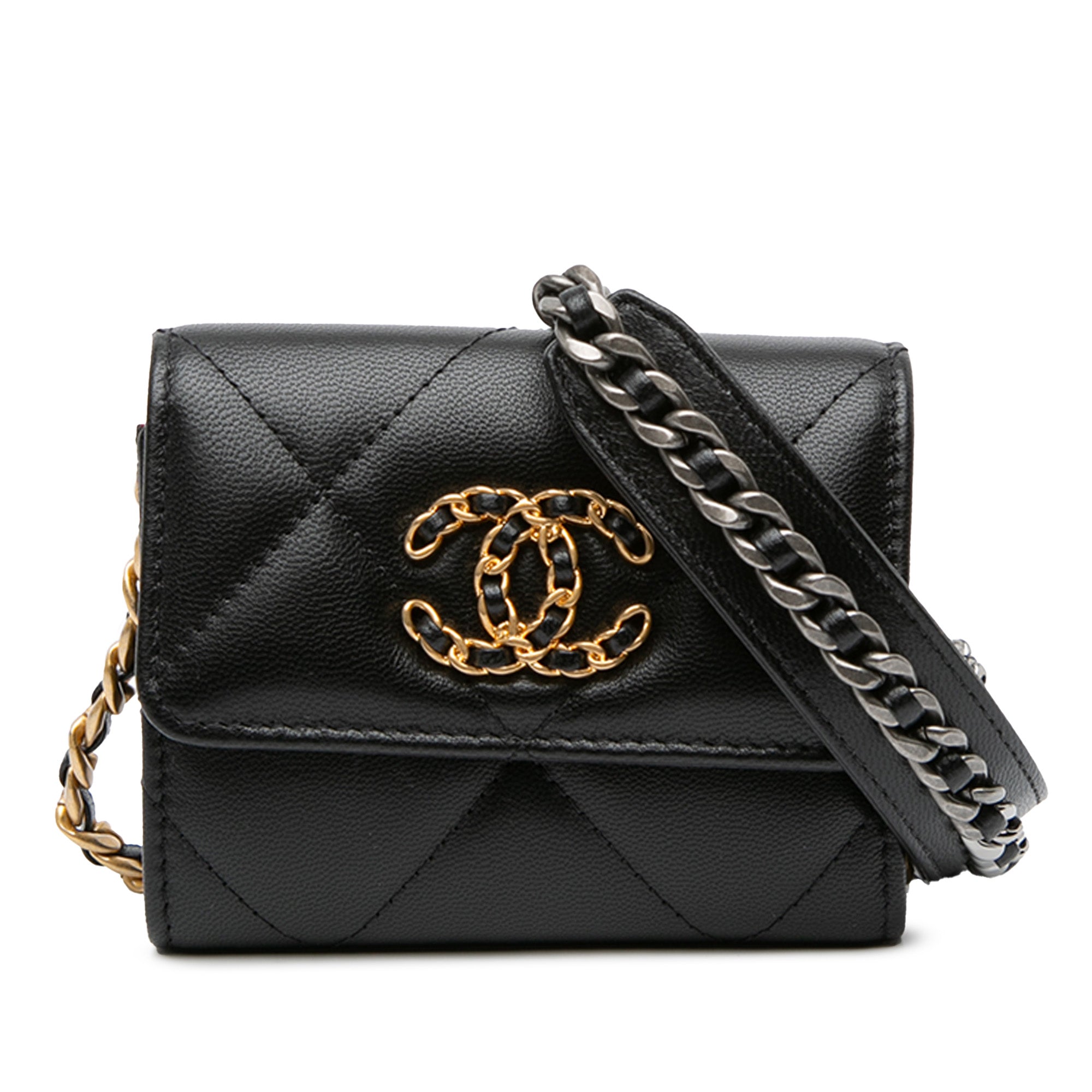 Chanel Quilted Lambskin 19 Flap Coin Purse With Chain - image 1
