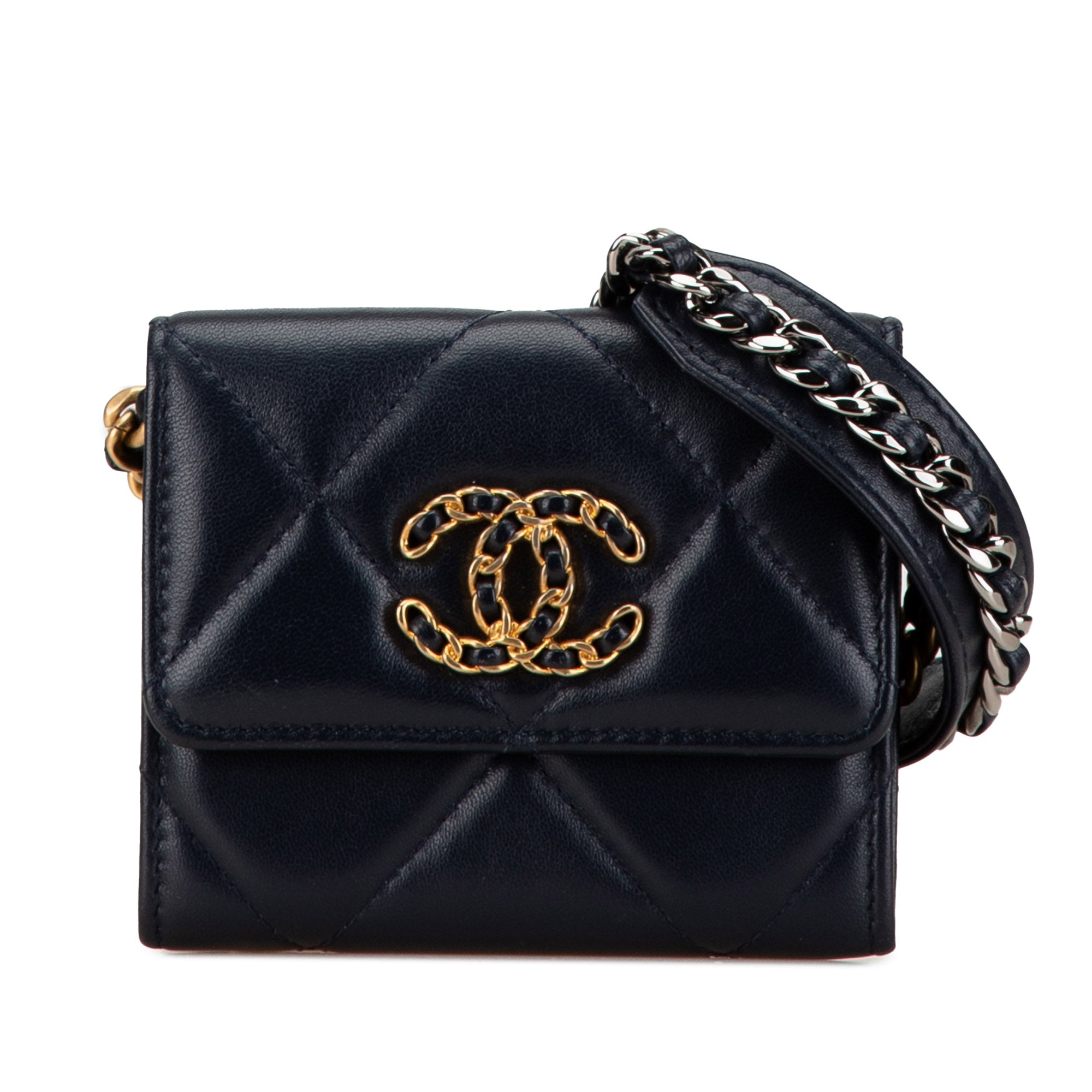 Chanel Quilted Lambskin 19 Flap Coin Purse With Chain - image 1