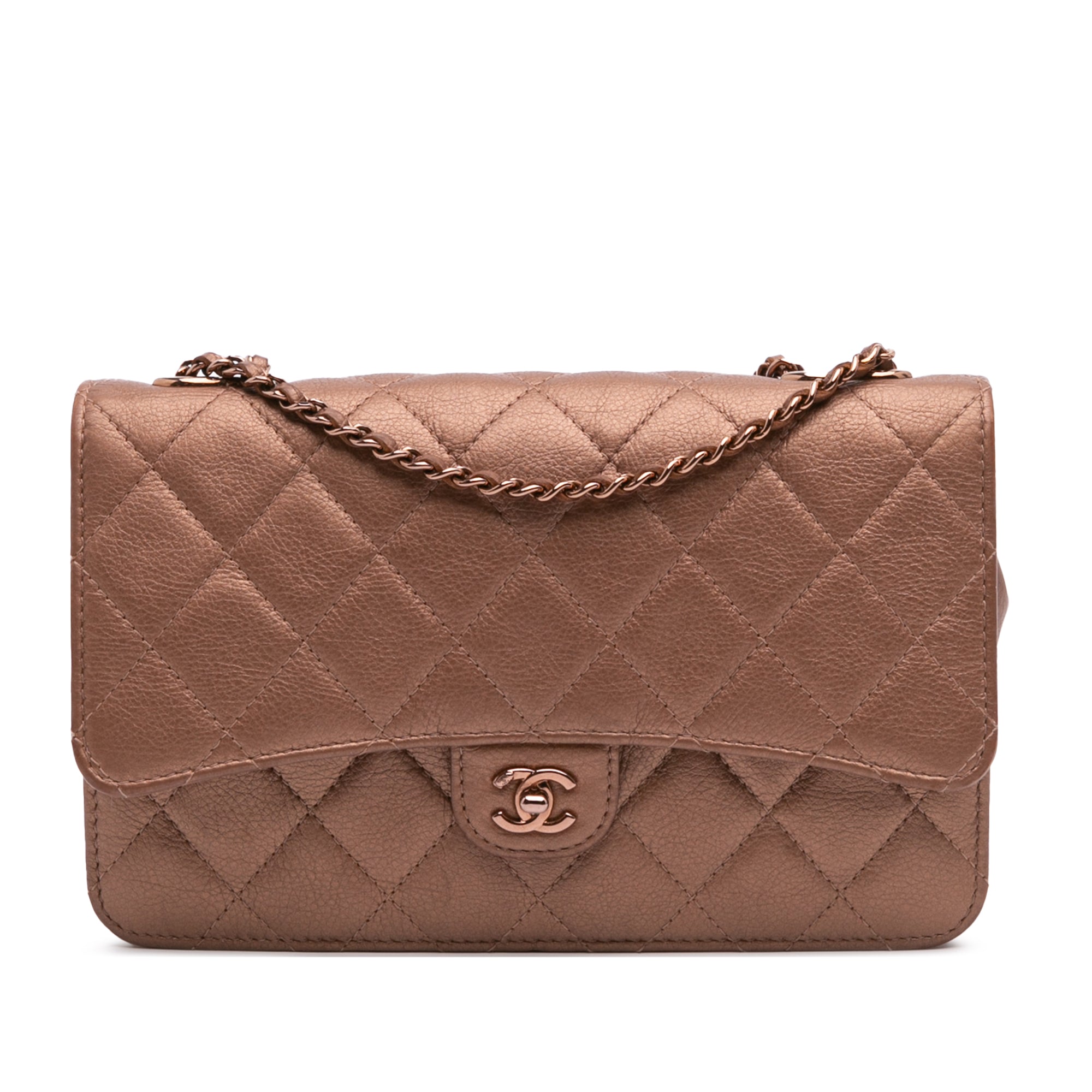 Chanel Mini Classic Metallic Caviar Wallet on Chain - image 1