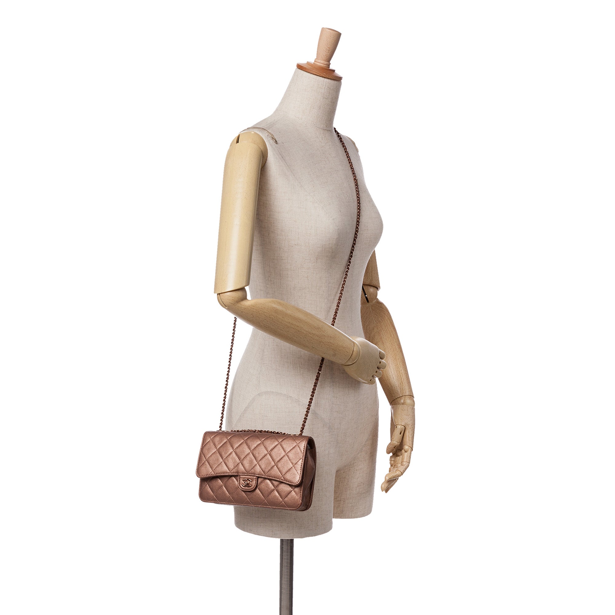 Chanel Mini Classic Metallic Caviar Wallet on Chain - image 9