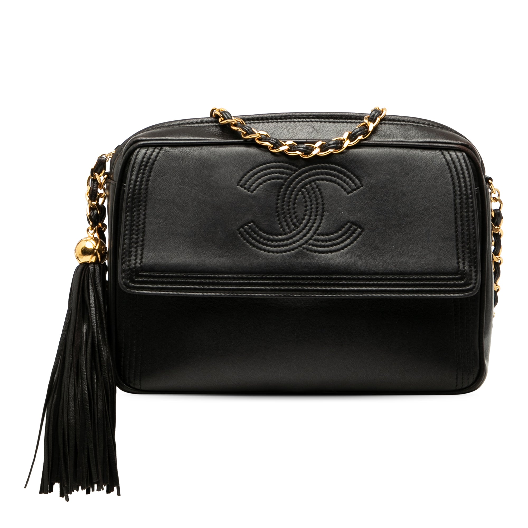 Chanel CC Stitched Lambskin Tassel Flap Crossbody - image 1