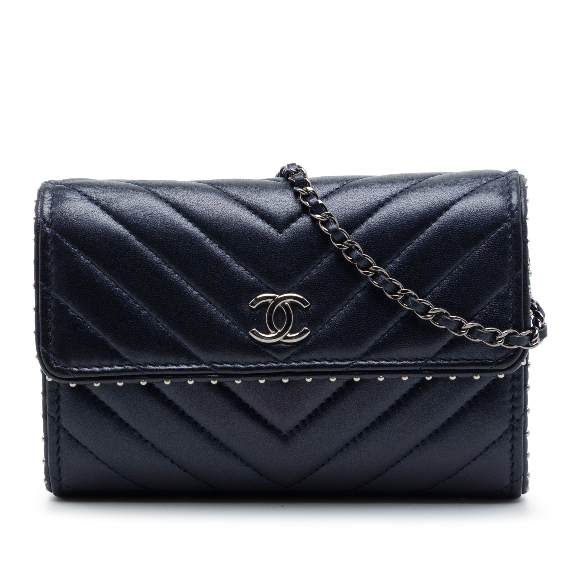 Chanel CC Chevron Lambskin Studded Wallet On Chain - image 1