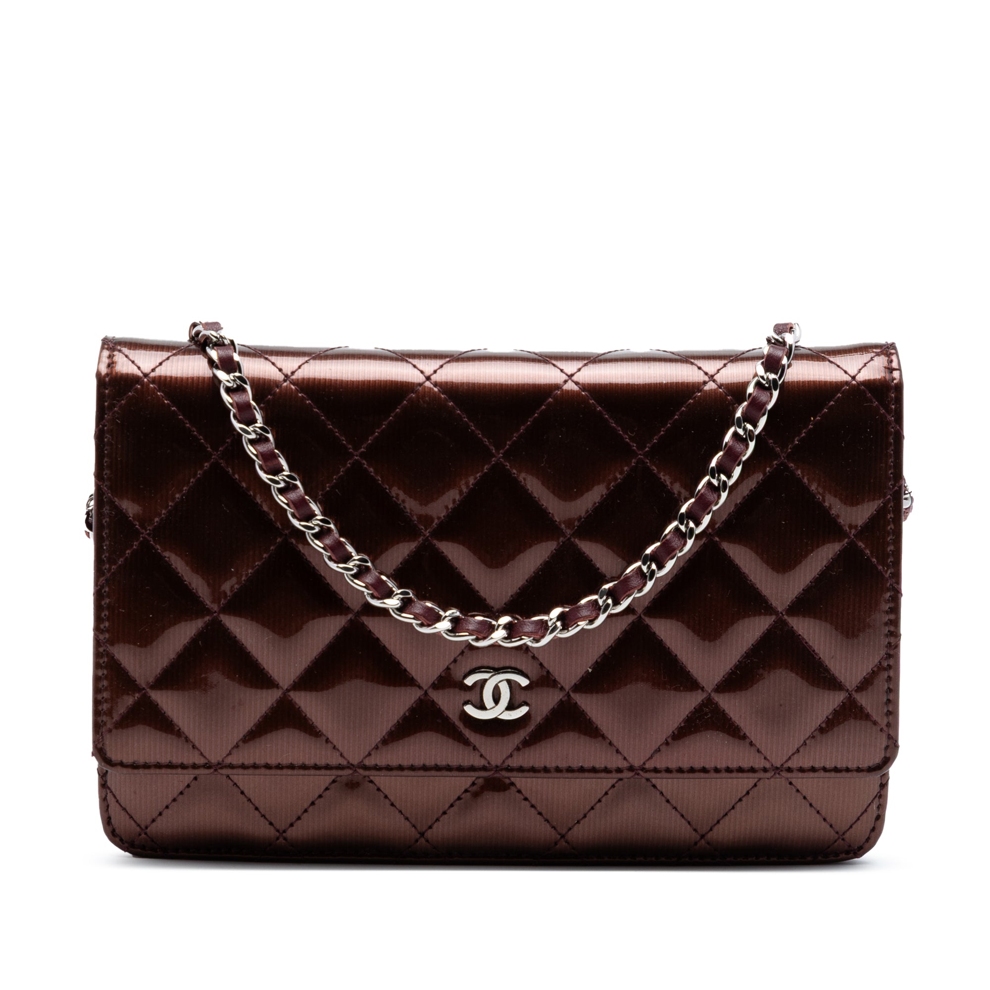 Chanel CC Quilted Striated Metallic Patent Wallet on Chain - image 1