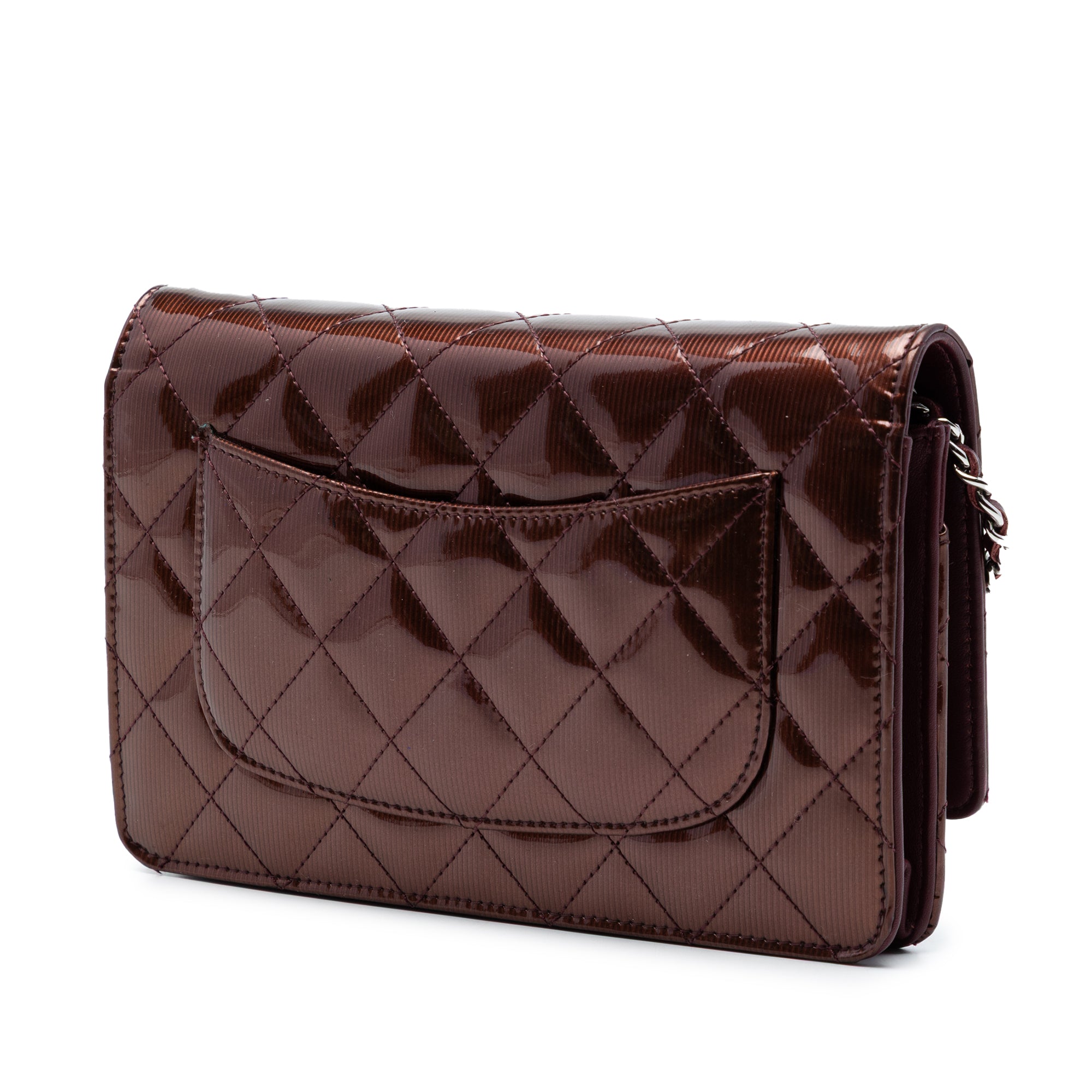 Chanel CC Quilted Striated Metallic Patent Wallet on Chain - image 2