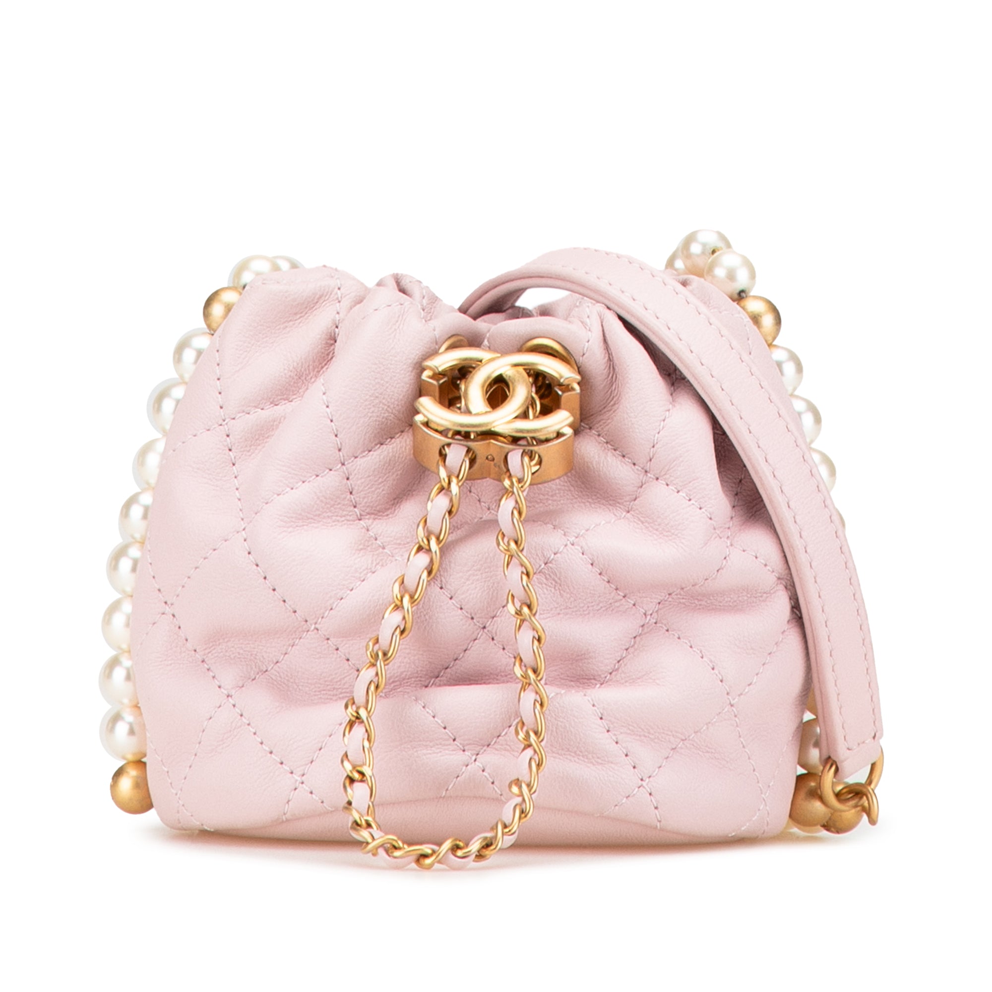 Chanel Mini Quilted Calfskin About Pearls Drawstring Bucket Bag - image 1
