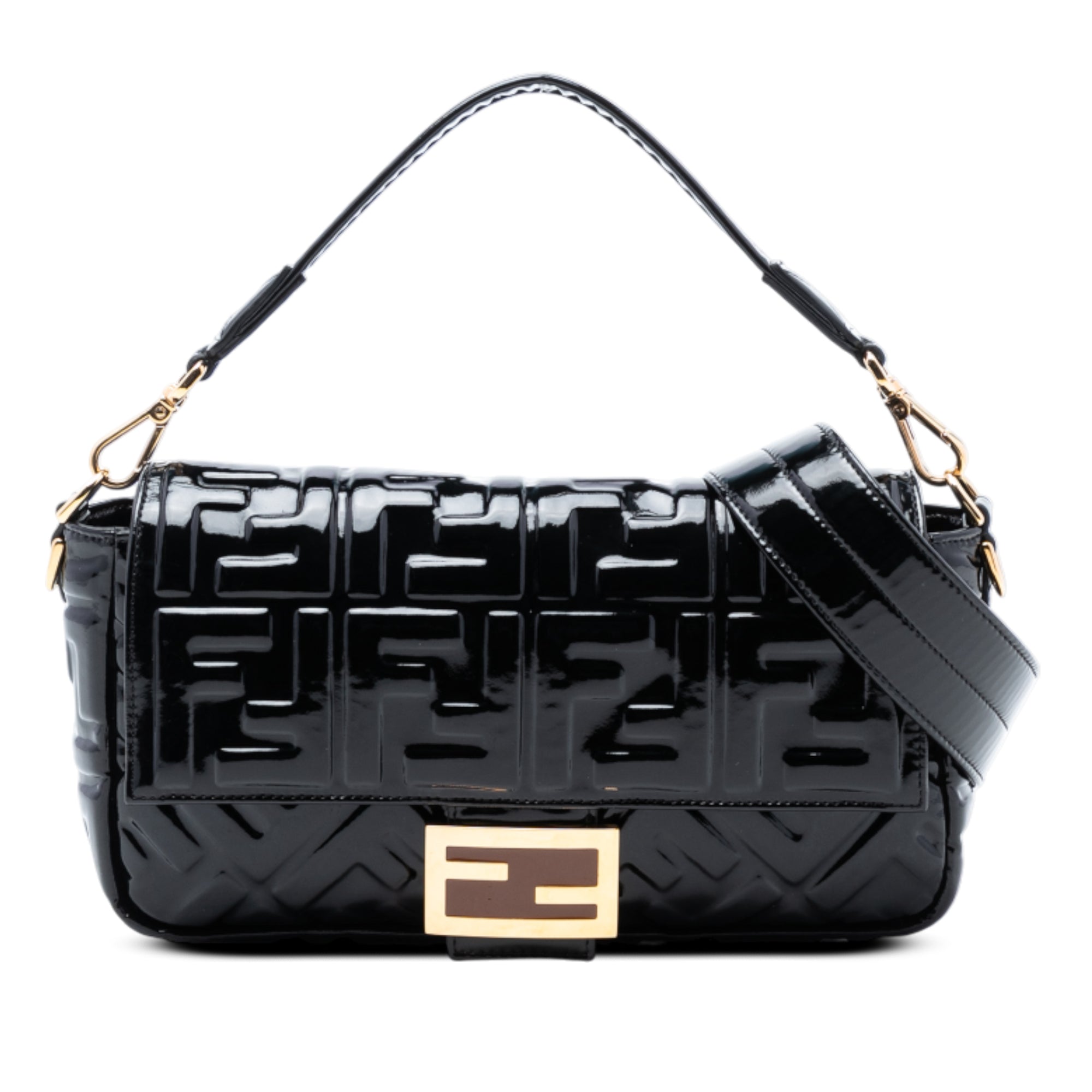 Fendi Medium Zucca Embossed Patent Baguette Satchel - image 1