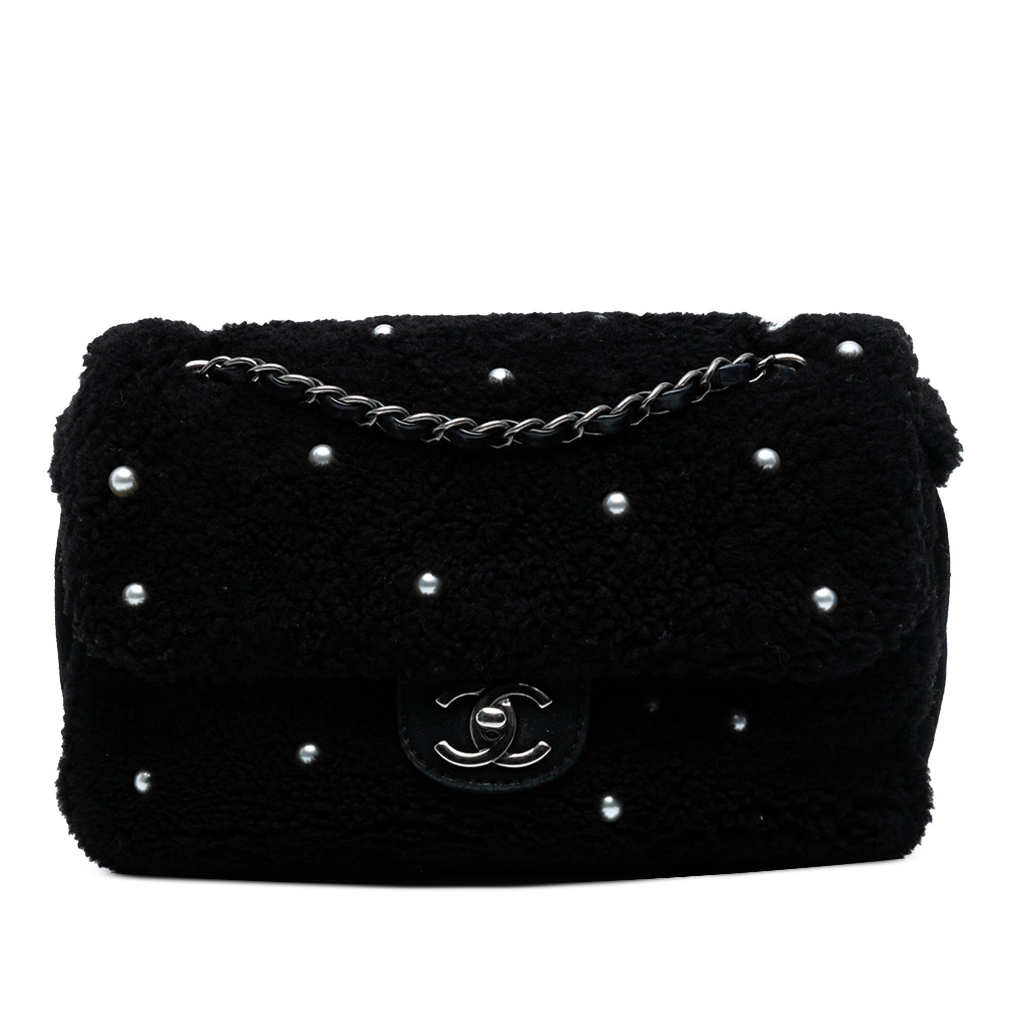 Chanel Medium Shearling Pearl Studded Flap - image 1