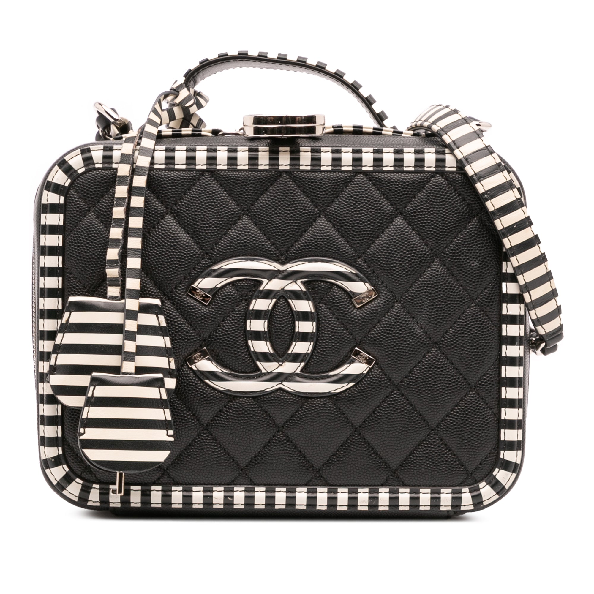 Chanel Small Caviar Striped CC Filigree Vanity Case - image 1