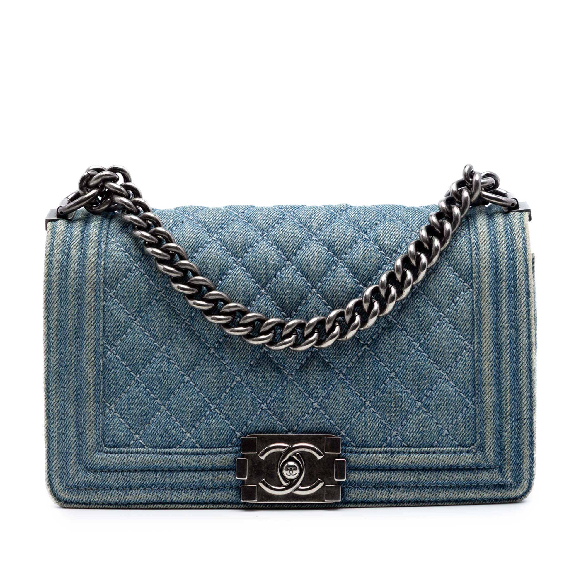 Chanel Old Medium Quilted Denim Boy Flap - image 1