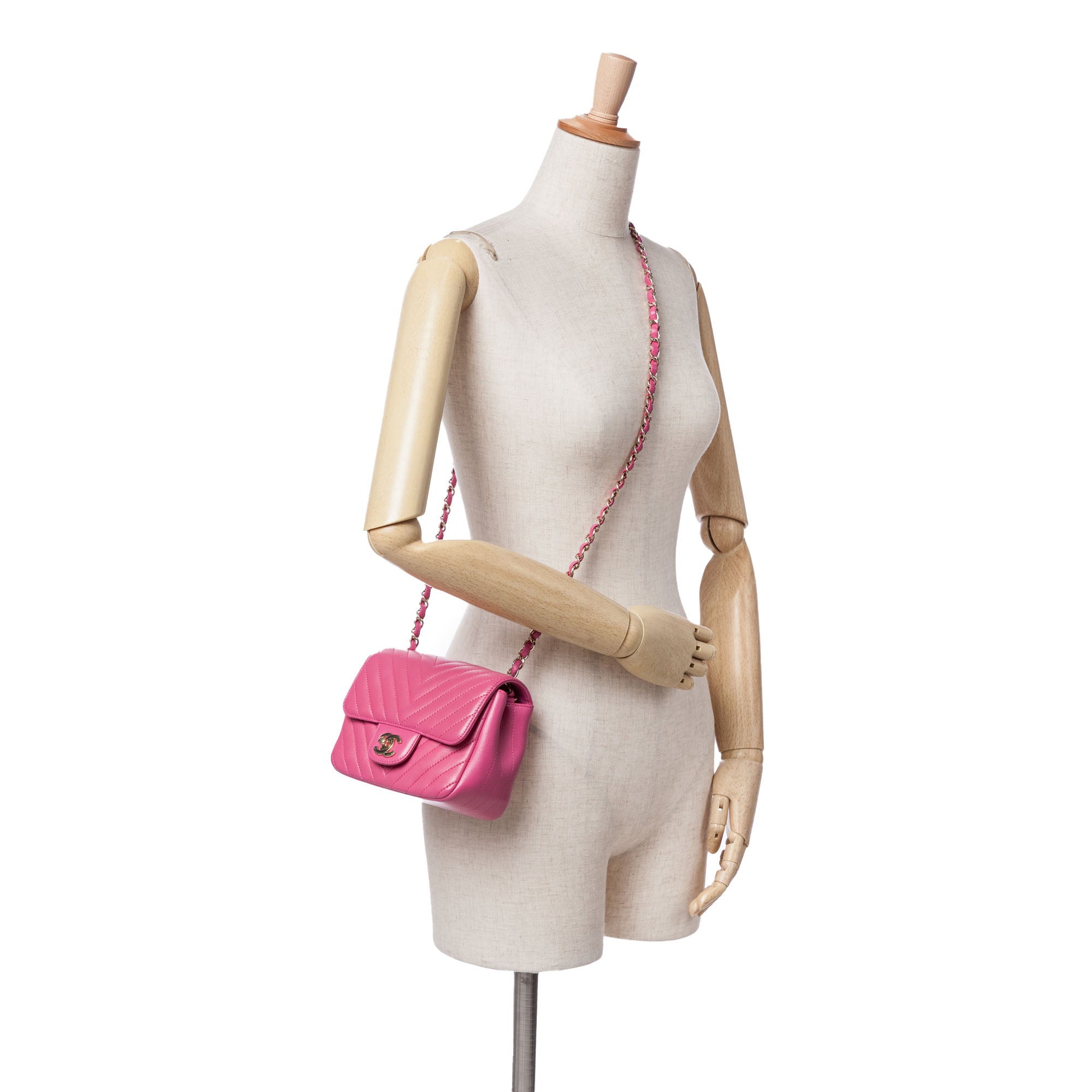 Chanel Mini Square Classic Chevron Lambskin Single Flap - image 9