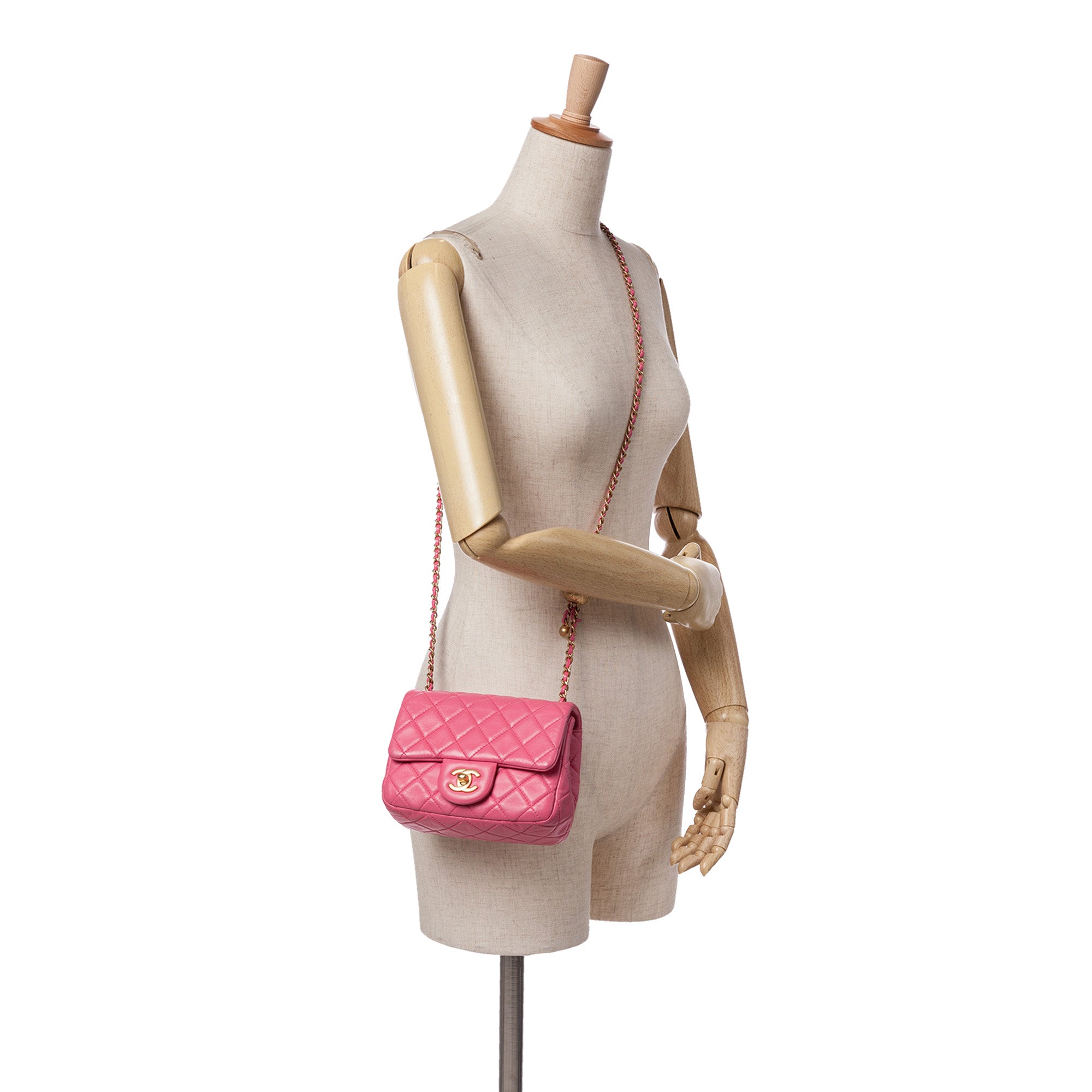 Chanel Mini Square Classic Lambskin Pearl Crush Single Flap - image 11