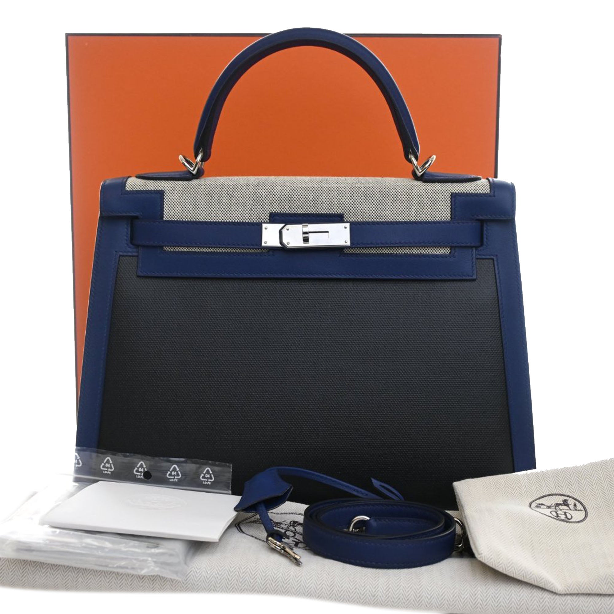Hermès Tricolor Swift and Toile H Berline Kelly II Sellier 32 - image 15