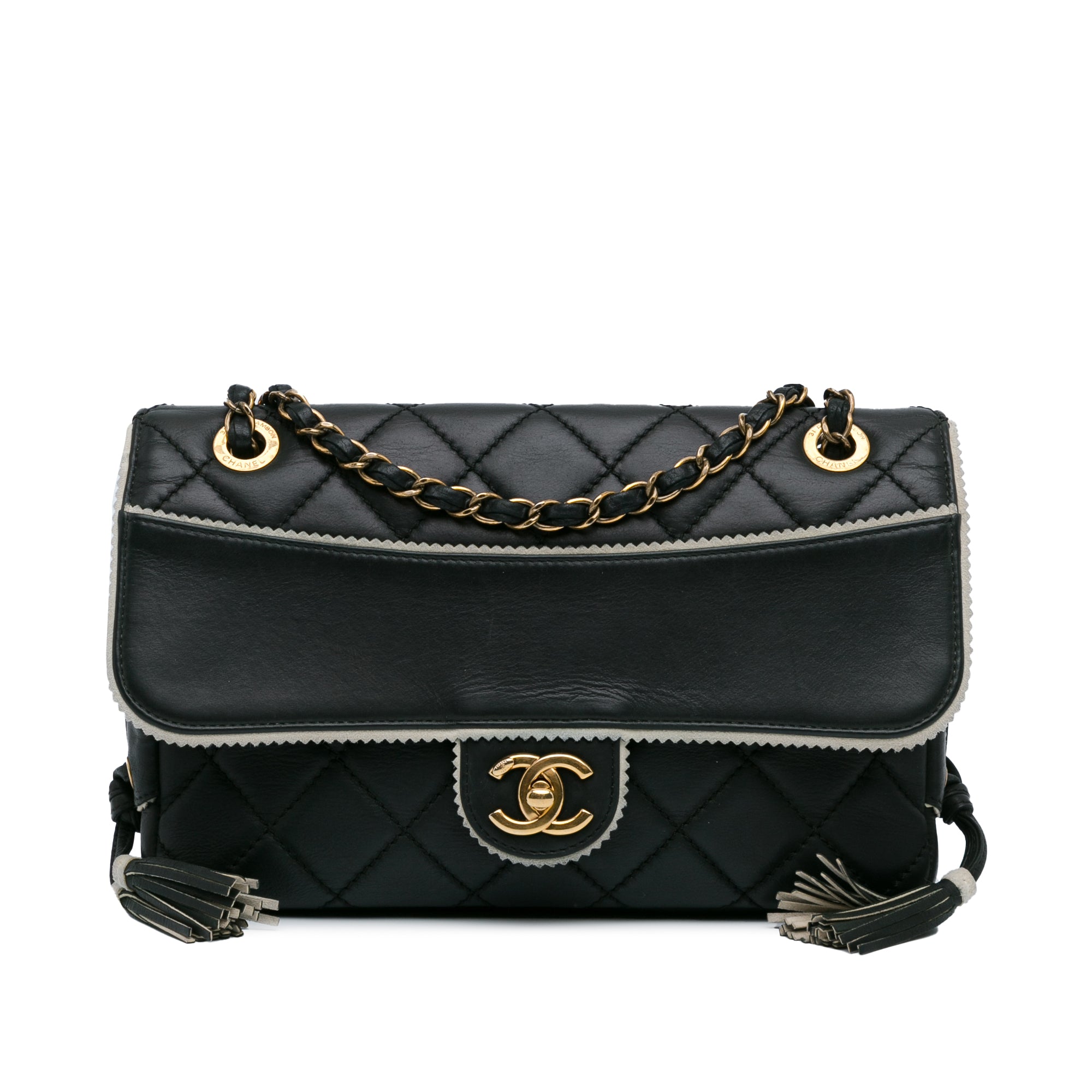 Chanel CC Quilted Lambskin Tassel and Border Embellished Flap - image 1