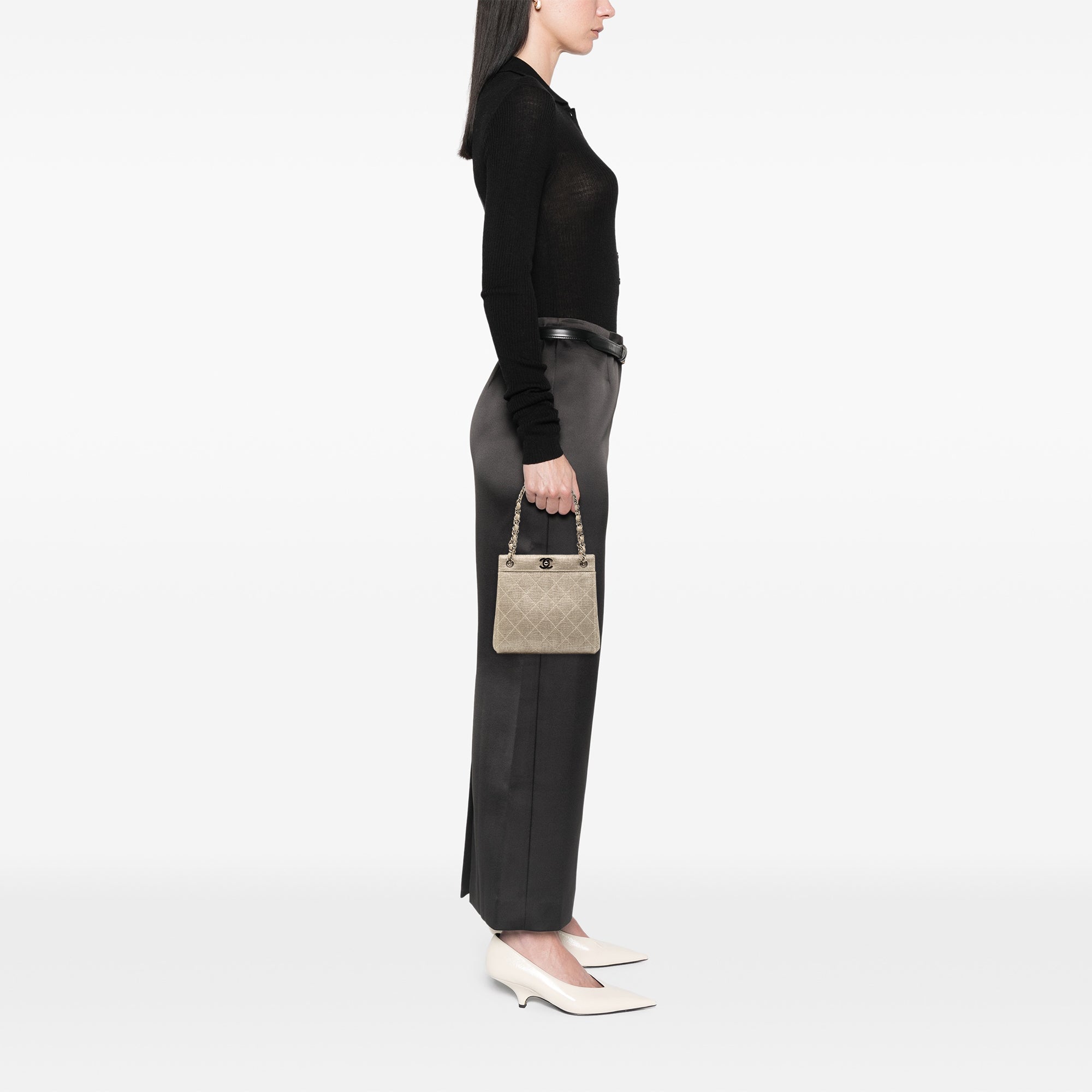 Chanel Mini CC Stitched Linen Chain Tote - image 7