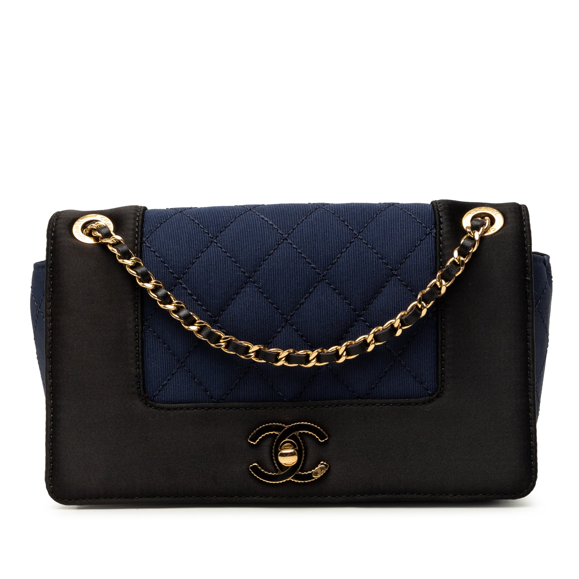 Chanel Small Bicolor Quilted Grosgrain Satin Small Mademoiselle Double Flap - image 1
