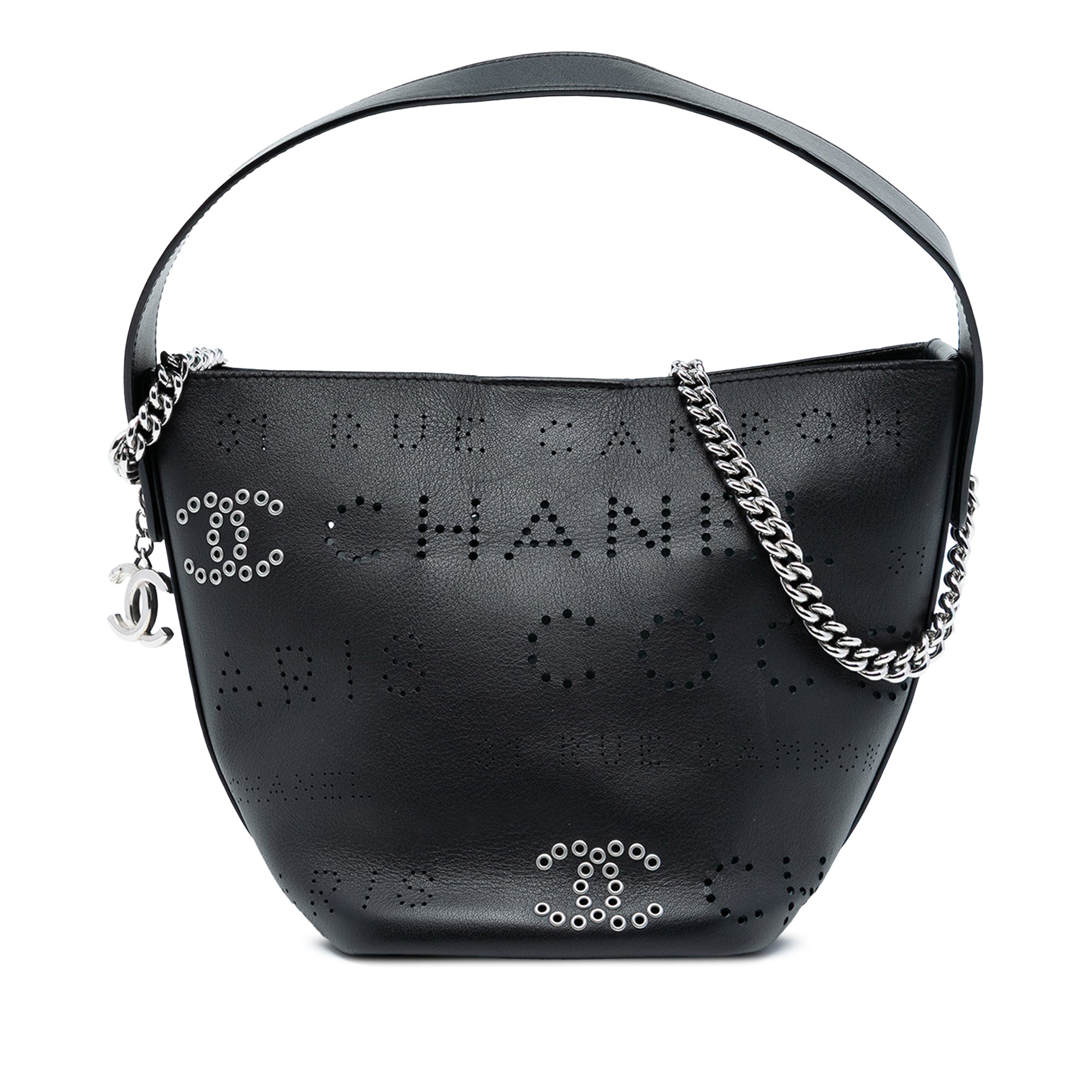 Chanel Small Perforated Calfskin Logo Eyelet Bucket Bag - image 1