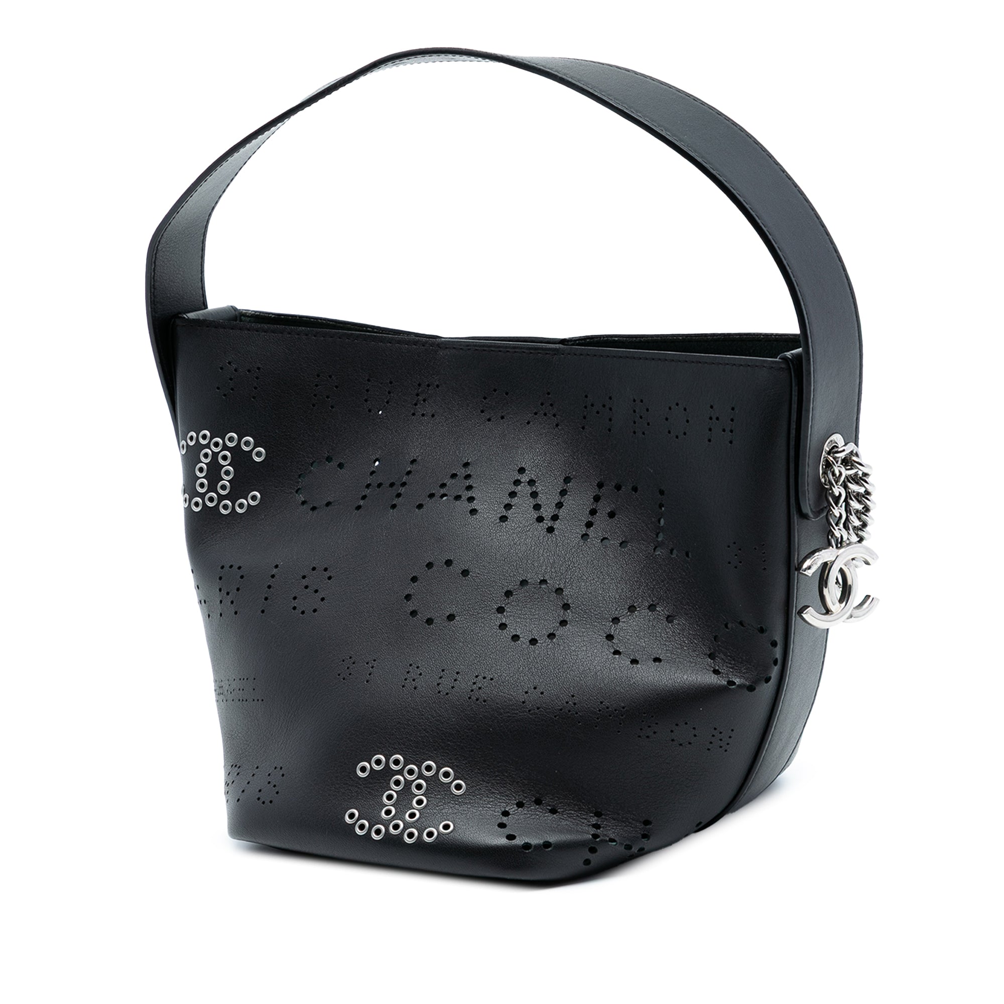 Chanel Small Perforated Calfskin Logo Eyelet Bucket Bag - image 2