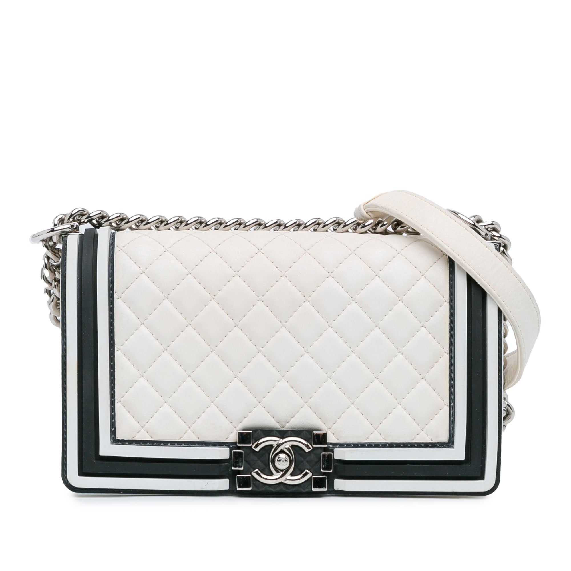 Chanel Old Medium Bicolor Quilted Lambskin and Rubber Boy Flap - image 1