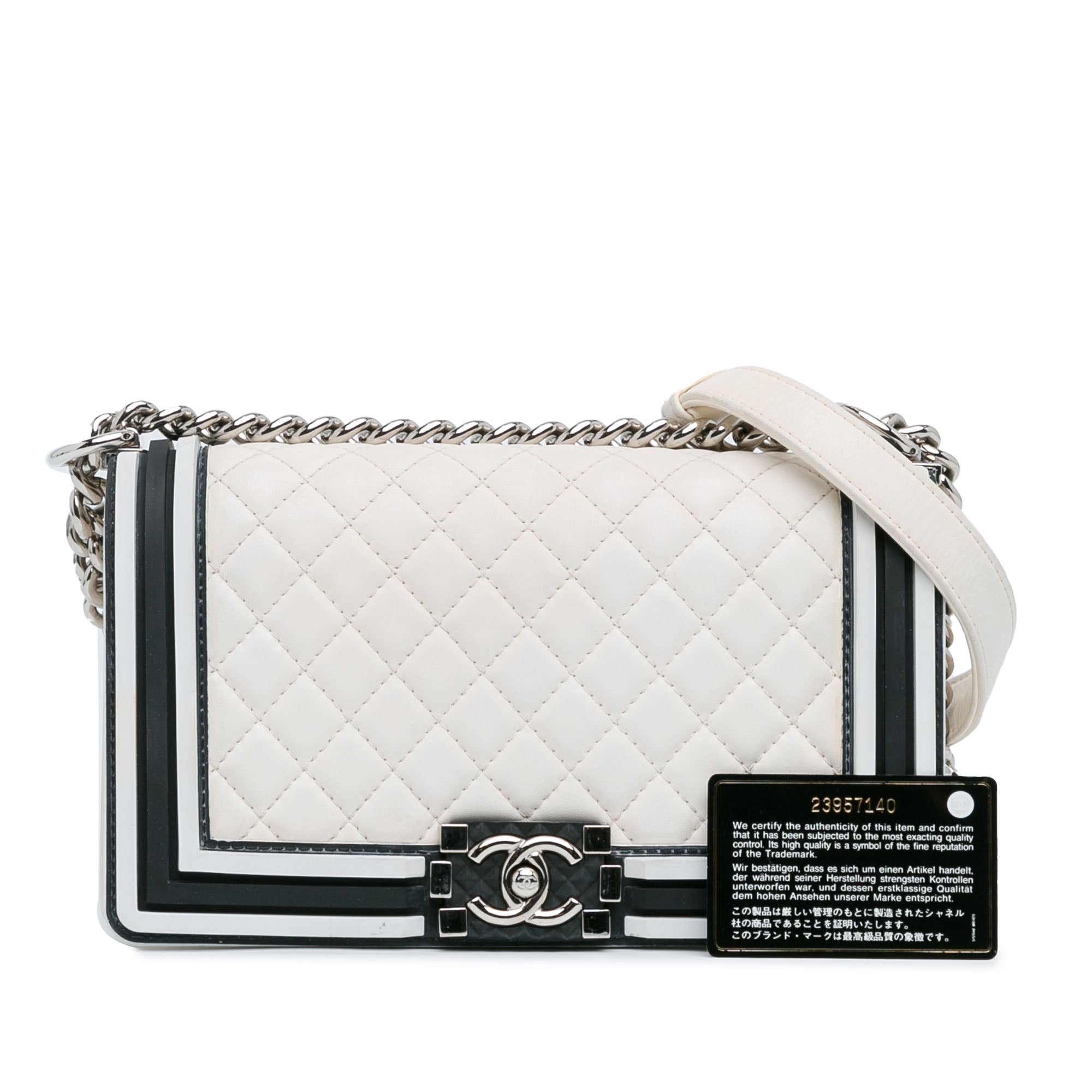 Chanel Old Medium Bicolor Quilted Lambskin and Rubber Boy Flap - image 13