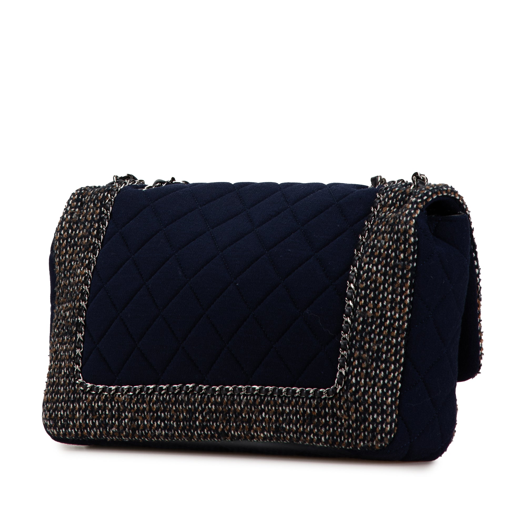 Chanel Jumbo Quilted Jersey and Tweed Chain Flap - image 2