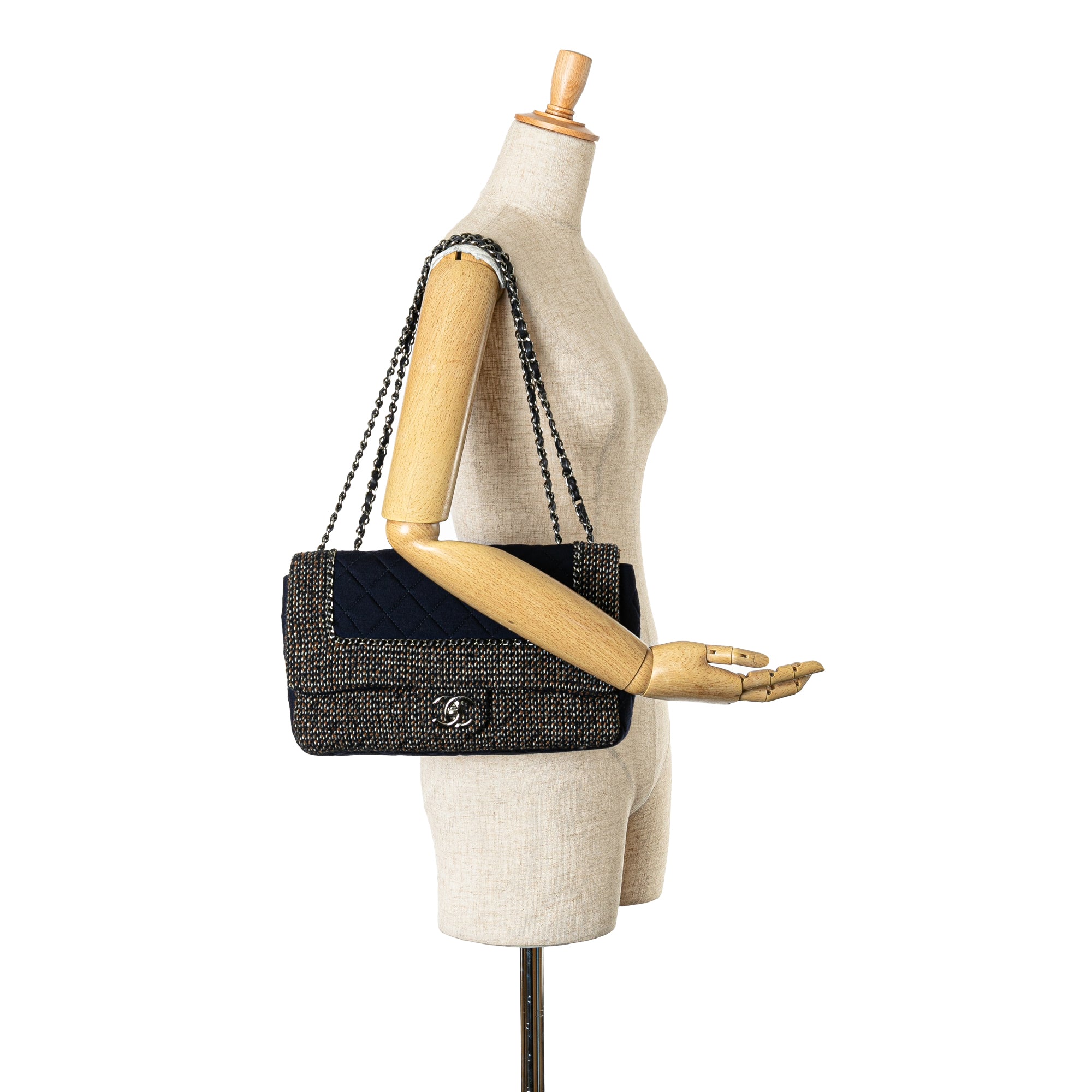Chanel Jumbo Quilted Jersey and Tweed Chain Flap - image 9