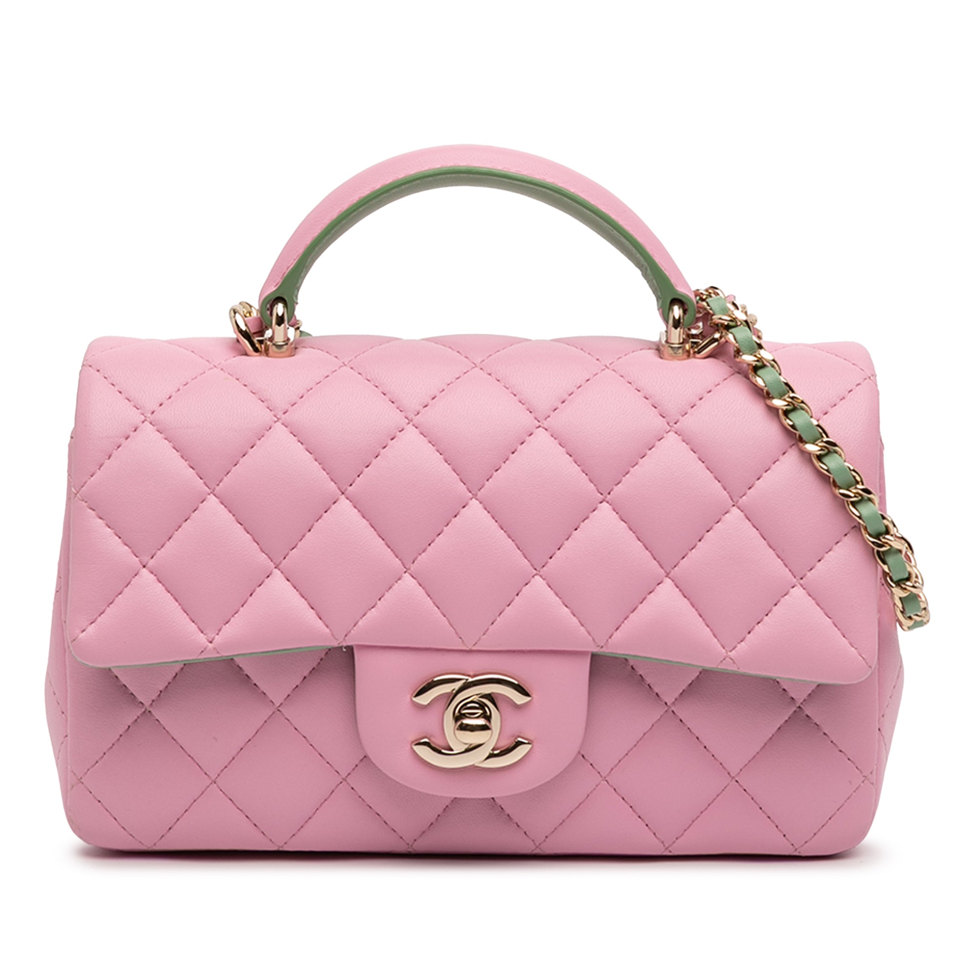 Chanel Mini Rectangular Bicolor Quilted Lambskin Top Handle Flap - image 1