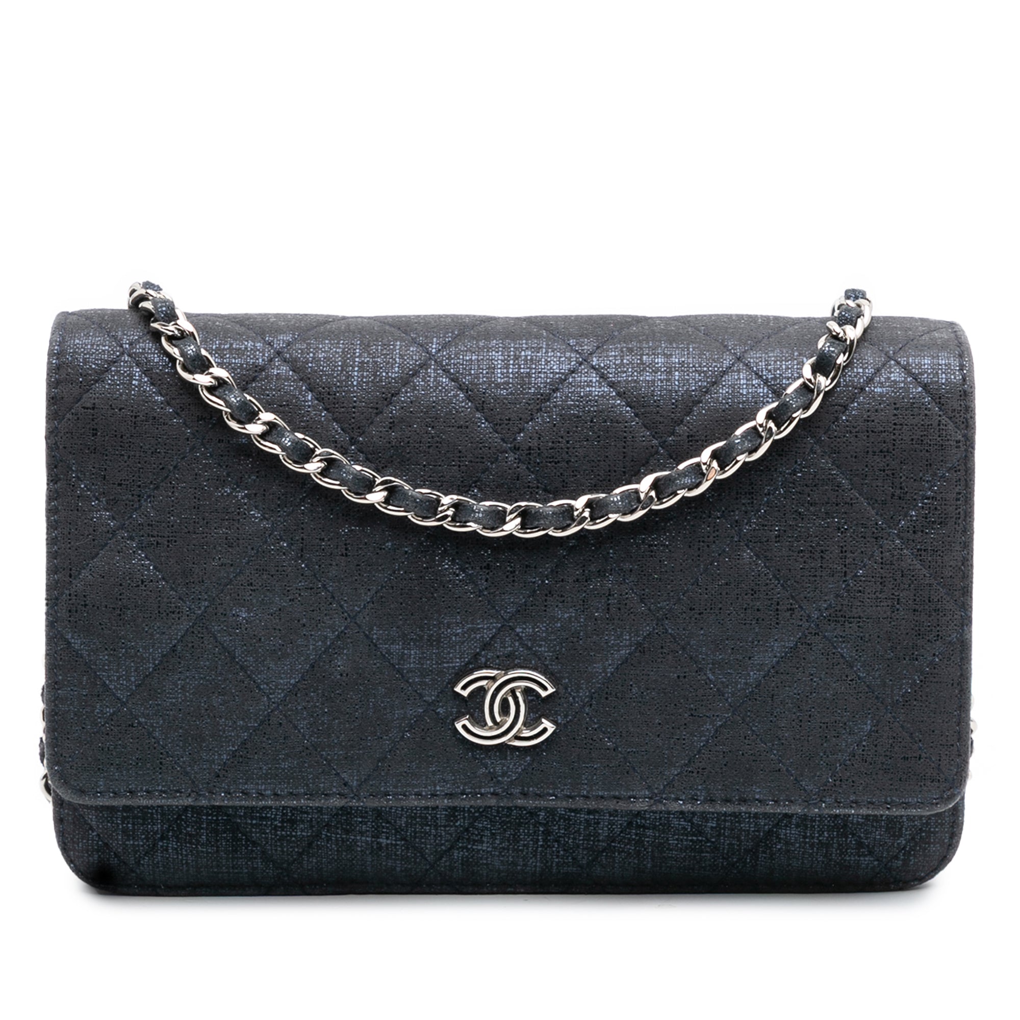 Chanel CC Quilted Metallic Fabric Wallet On Chain - image 1