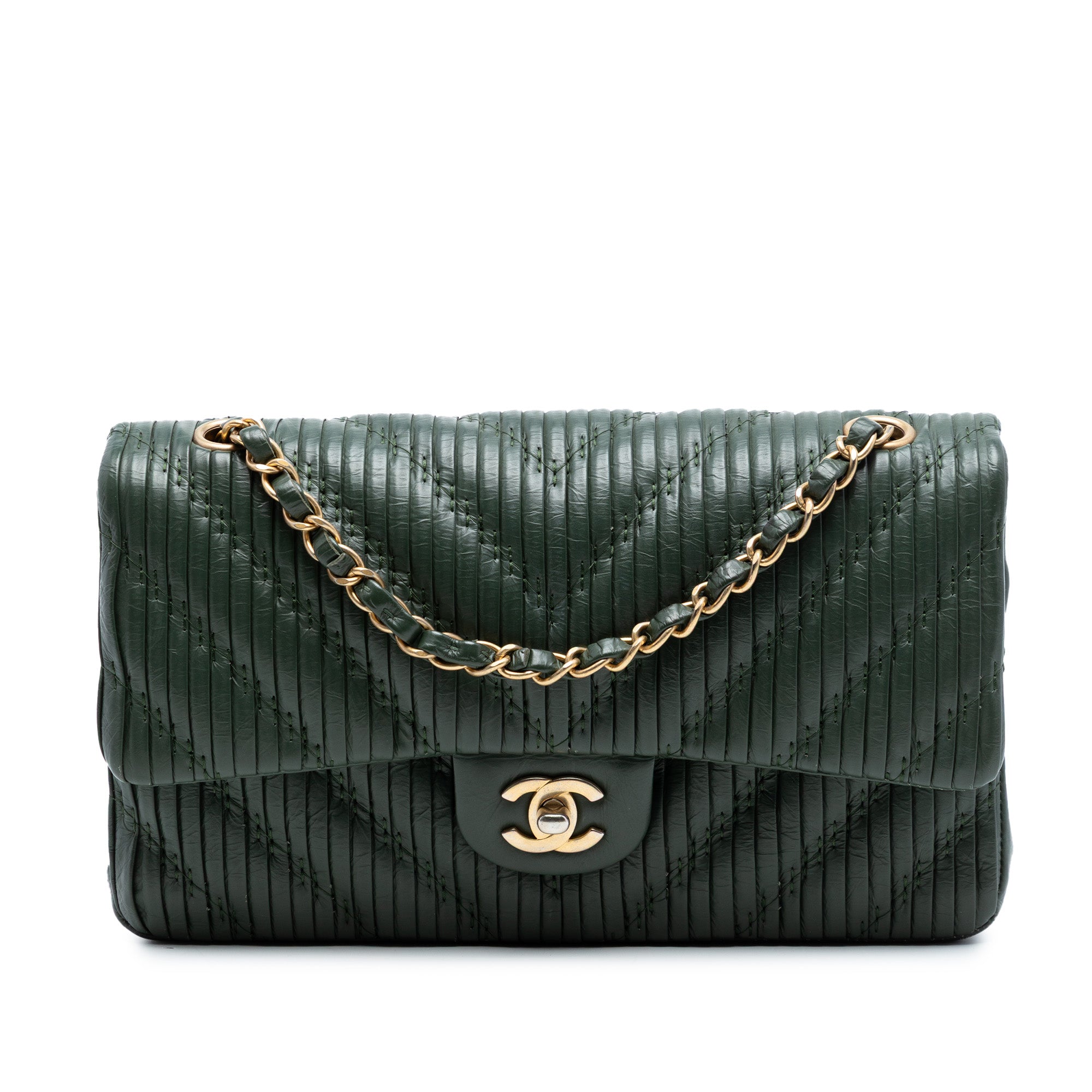 Chanel Medium Classic Chevron Calfskin Pleated Double Flap - image 1