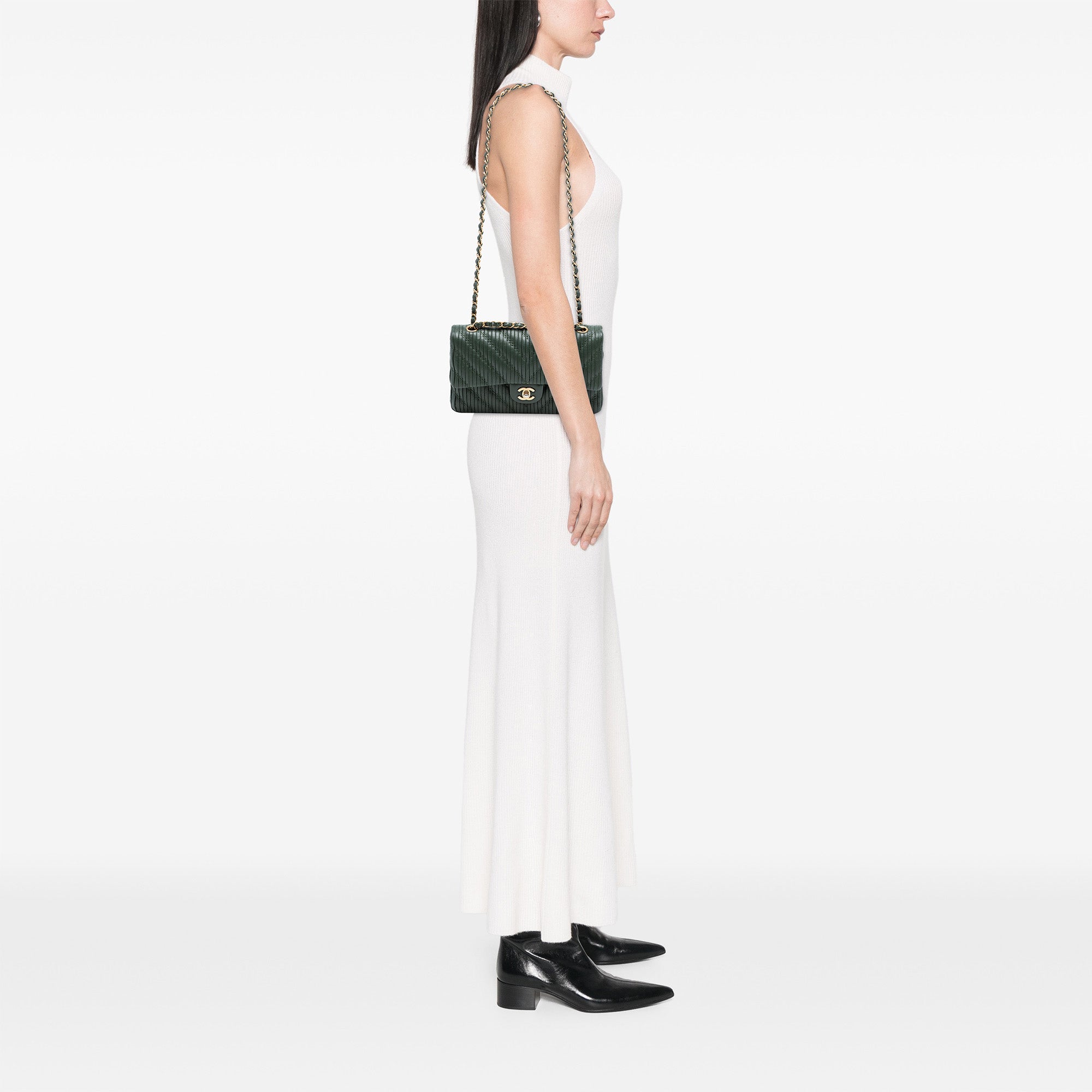 Chanel Medium Classic Chevron Calfskin Pleated Double Flap - image 7