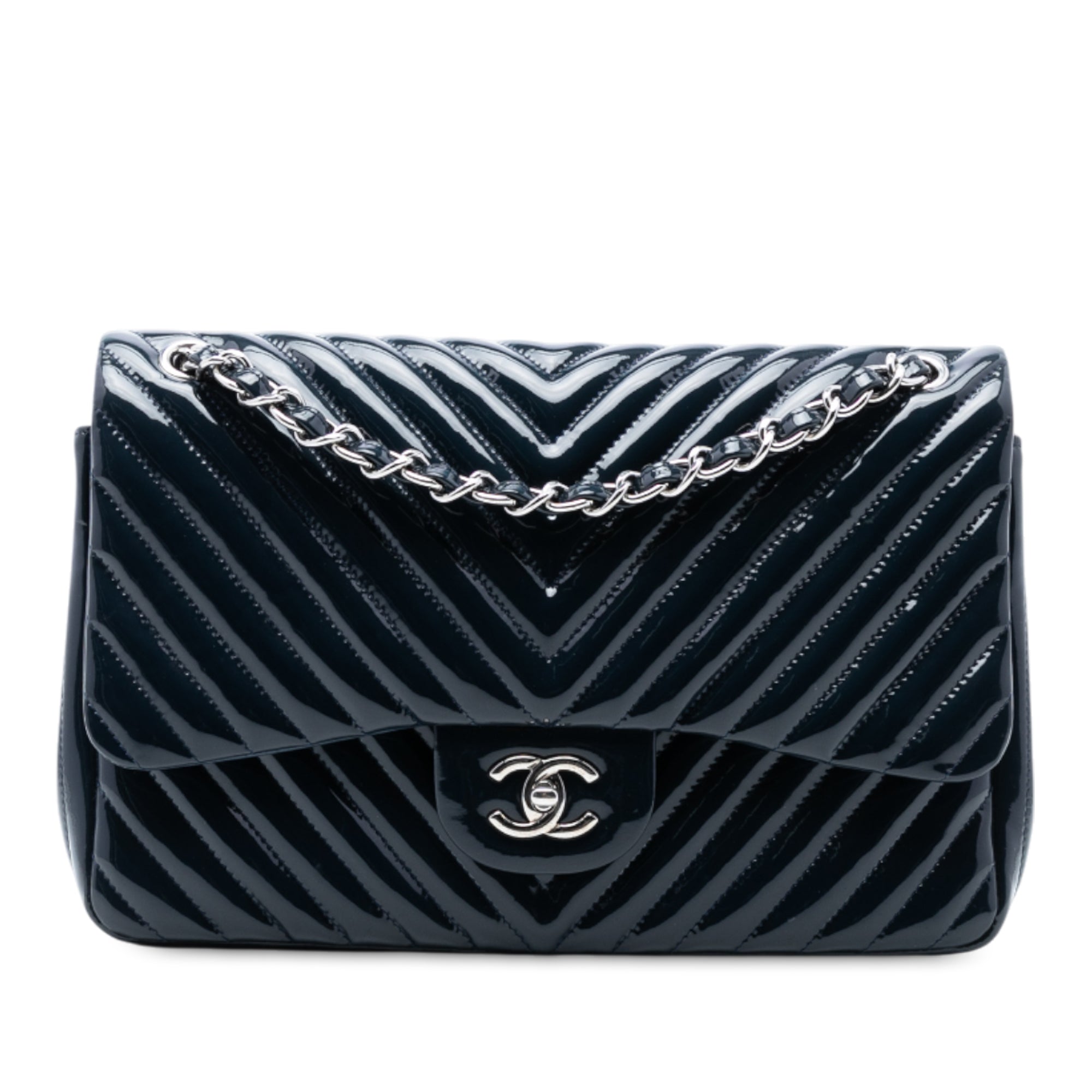 Chanel Jumbo Classic Chevron Patent Double Flap - image 1