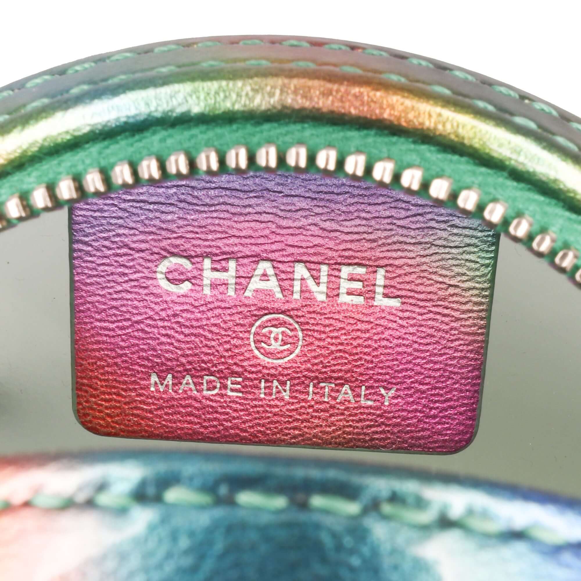 Chanel PVC and Metallic Lambskin CC Filigree Round Clutch with Chain