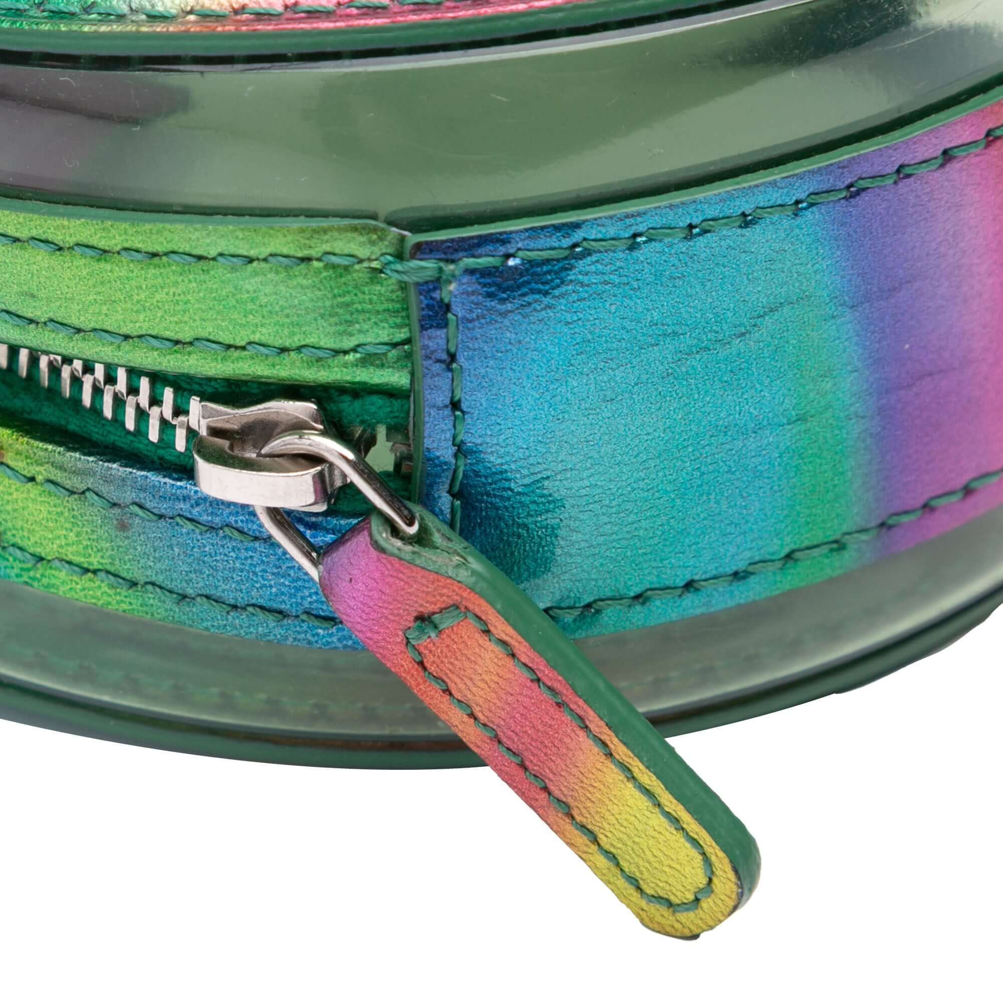 Chanel PVC and Metallic Lambskin CC Filigree Round Clutch with Chain