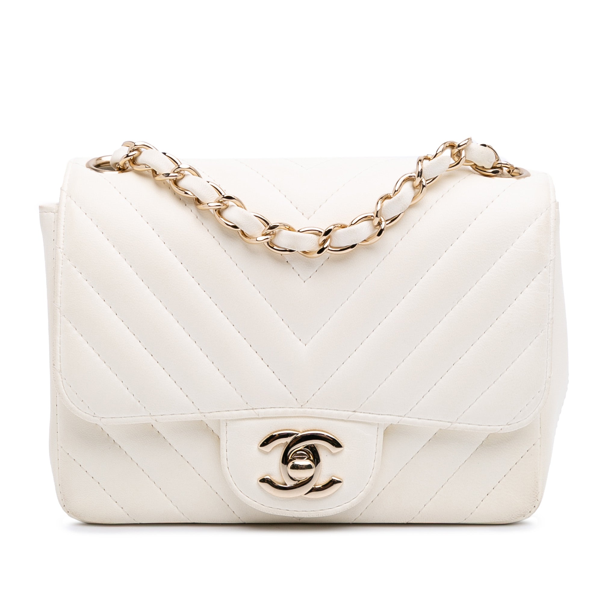 Chanel Mini Square Classic Chevron Lambskin Single Flap - image 1