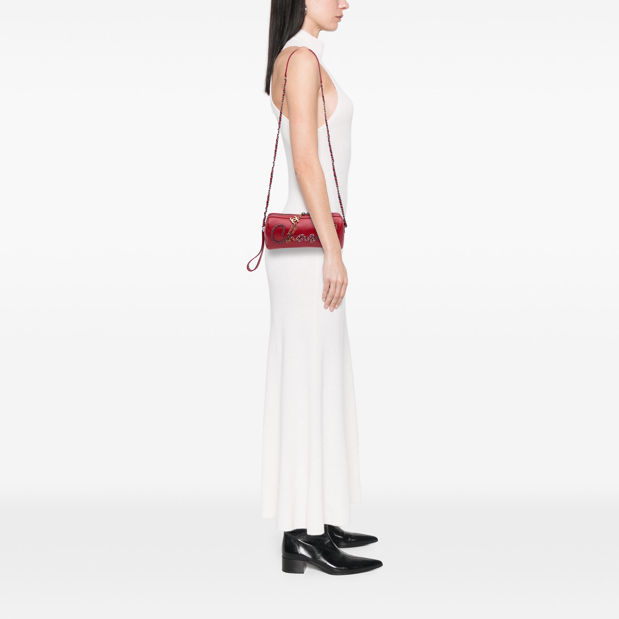 Chanel Calfskin Signature Chain Signe Bowling Bag - image 11