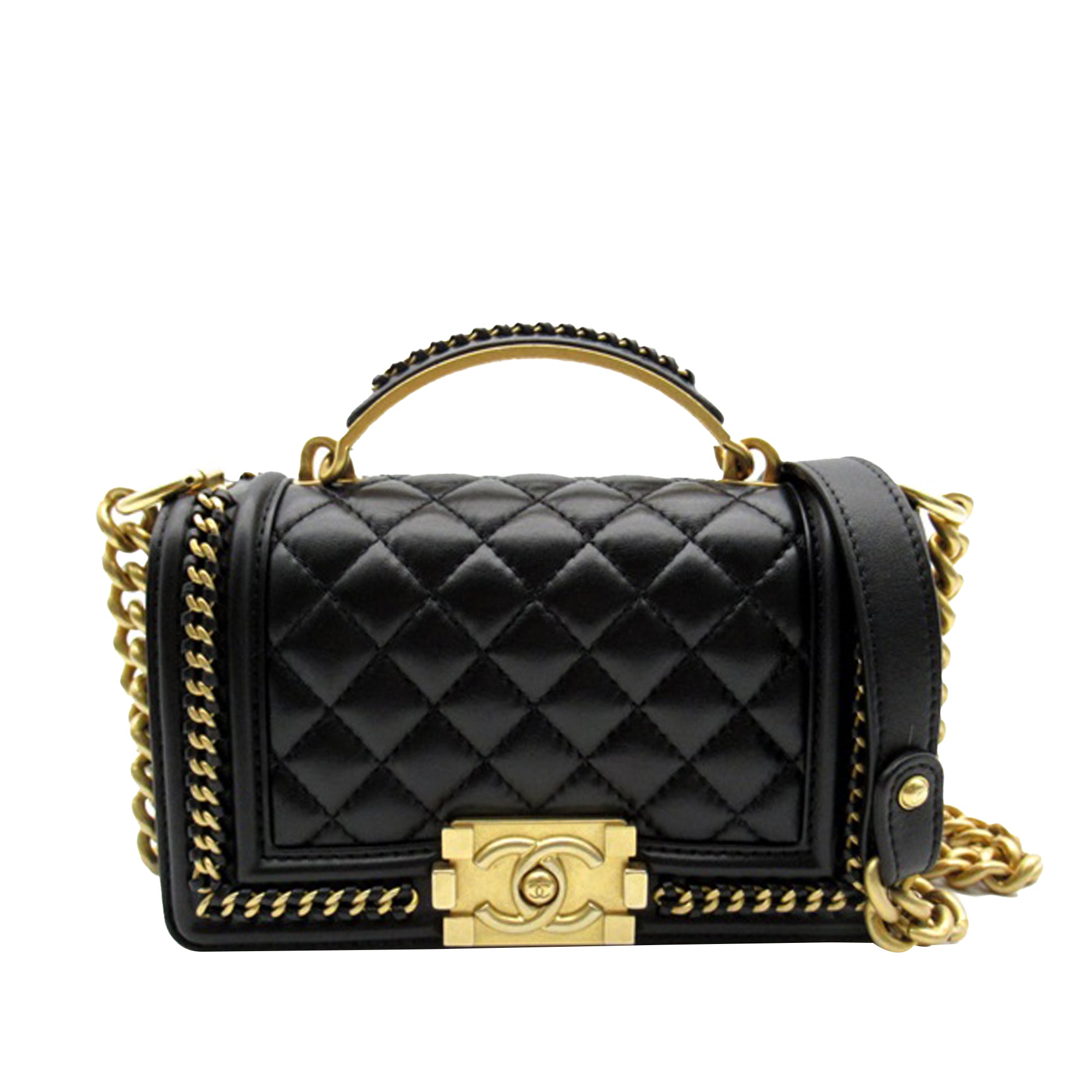 Chanel Small Quilted Lambskin Chain Around Boy Top Handle Flap - image 1