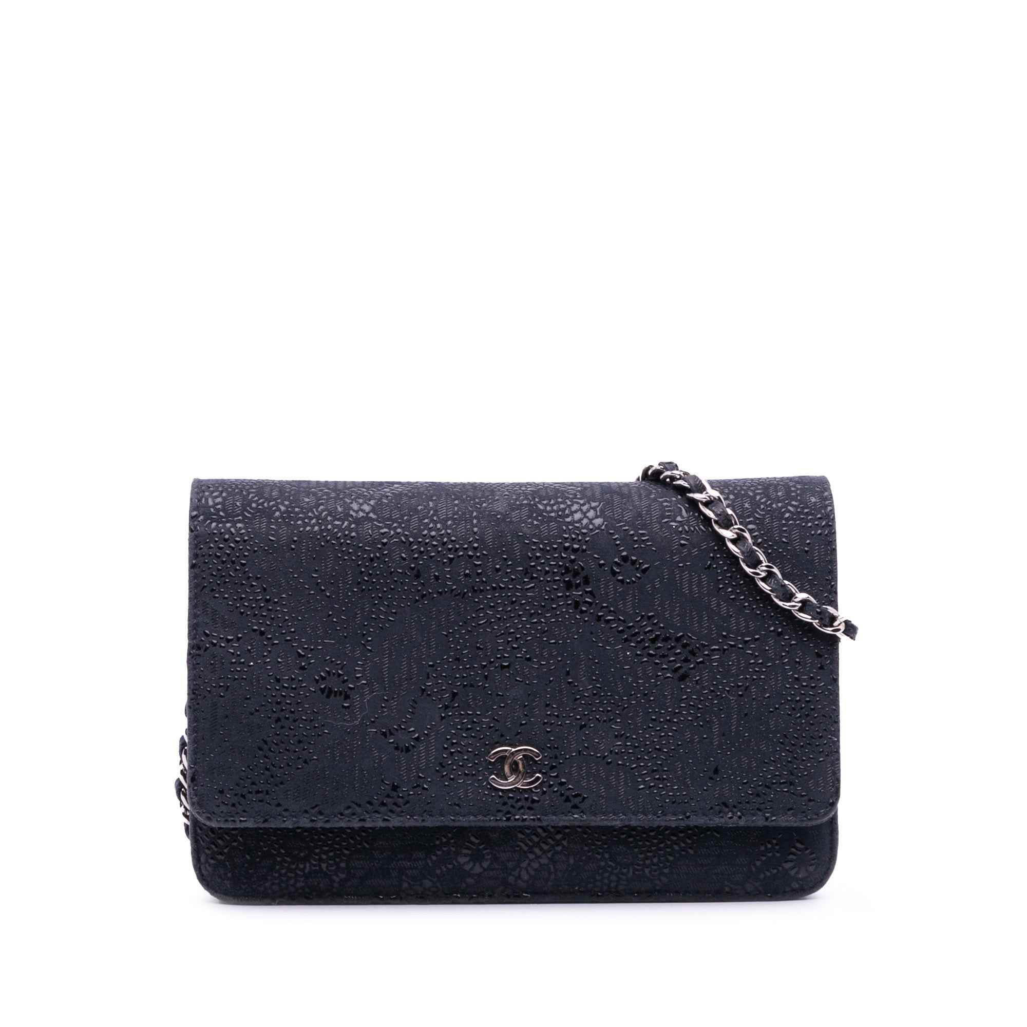 Chanel CC Lace Overlay Goatskin Wallet On Chain - image 1