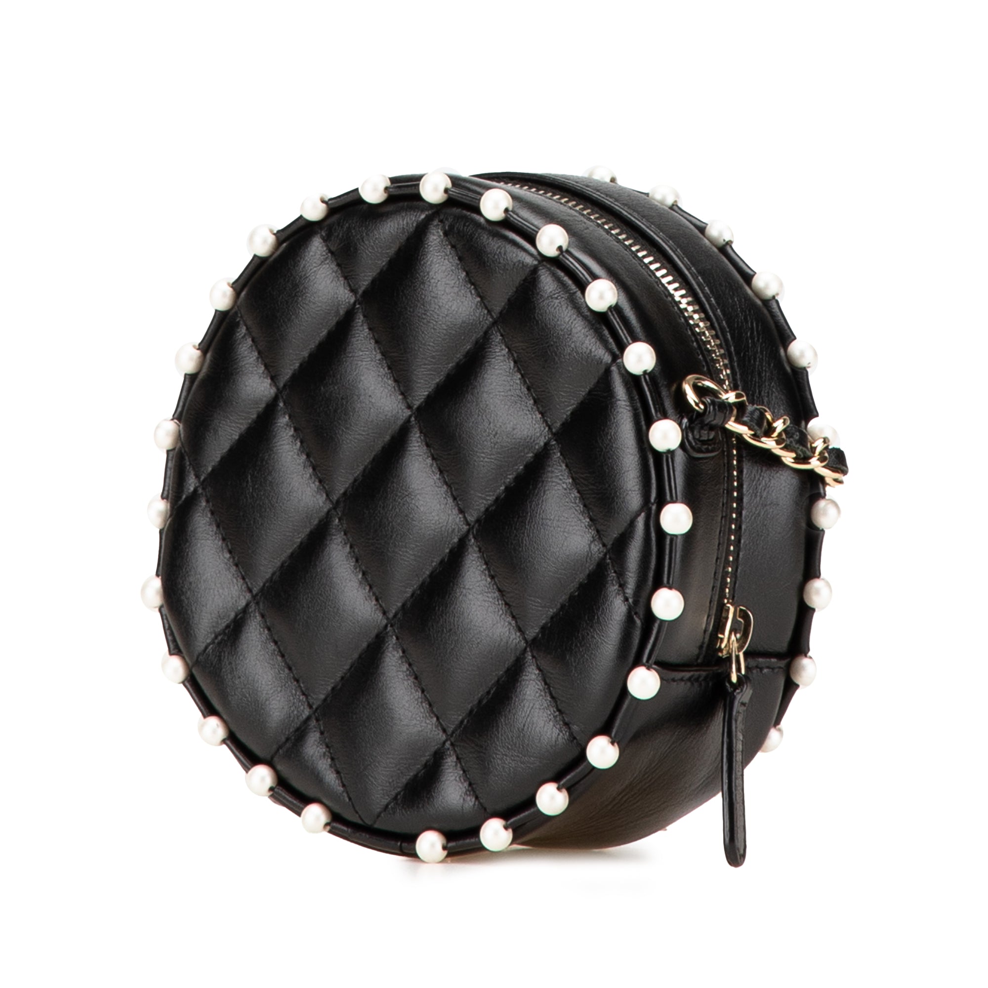 Chanel Quilted Calfskin Pearl Studded Round Clutch with Chain - image 2