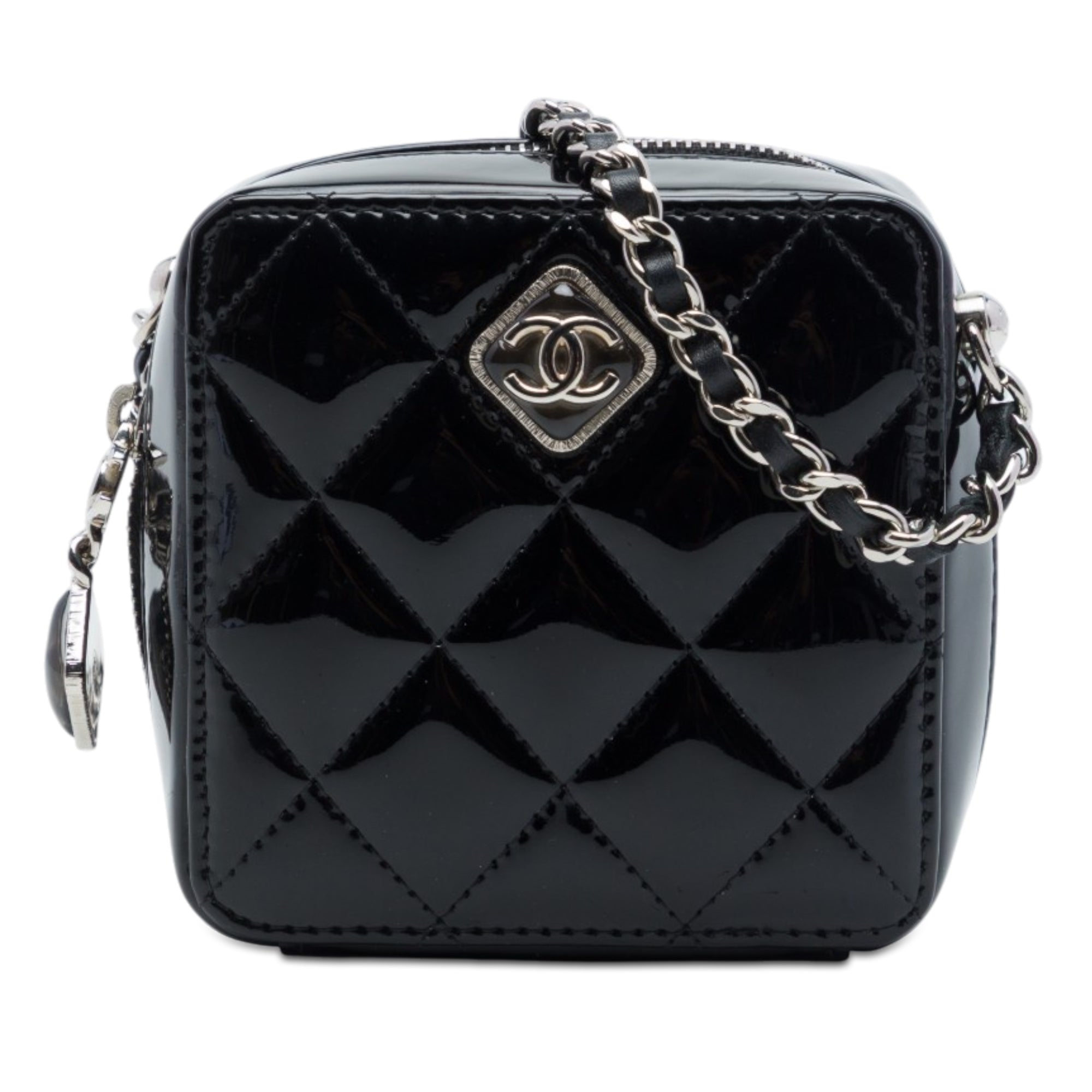 Chanel CC Quilted Patent Diamond Resin Clutch With Chain - image 1