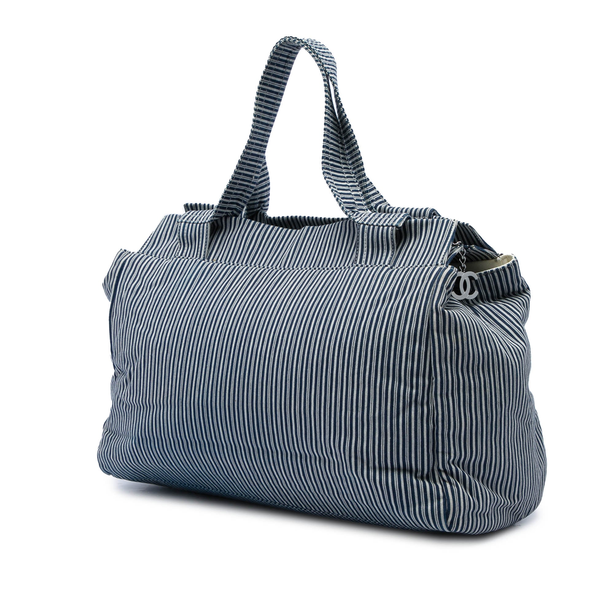 Chanel CC Striped Canvas Shopper Tote - image 2