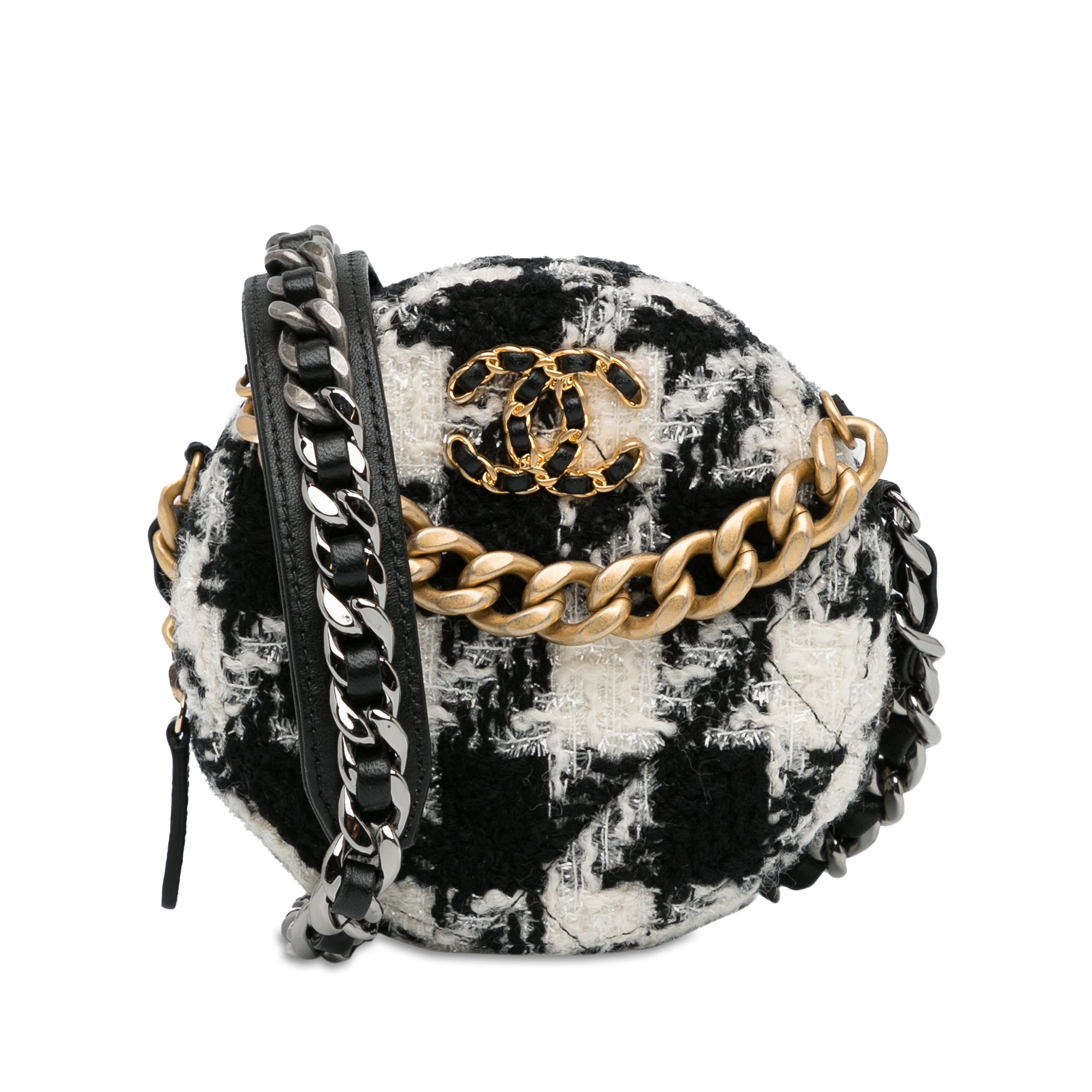Chanel Tweed 19 Round Clutch with Chain - image 1